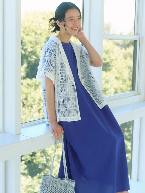 Samansa Mos2 blue「リネンタッチマキシワンピース」|ワンピース|