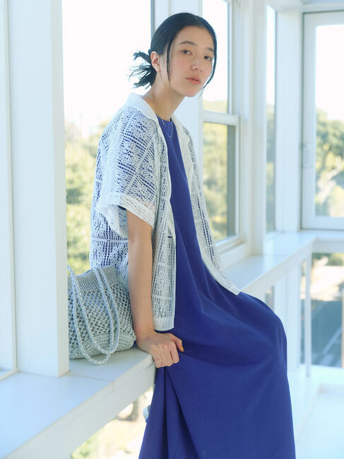 Samansa Mos2 blue「リネンタッチマキシワンピース」|ワンピース|