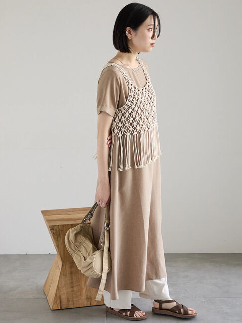 Samansa Mos2 blue「リネンタッチマキシワンピース」|ワンピース|