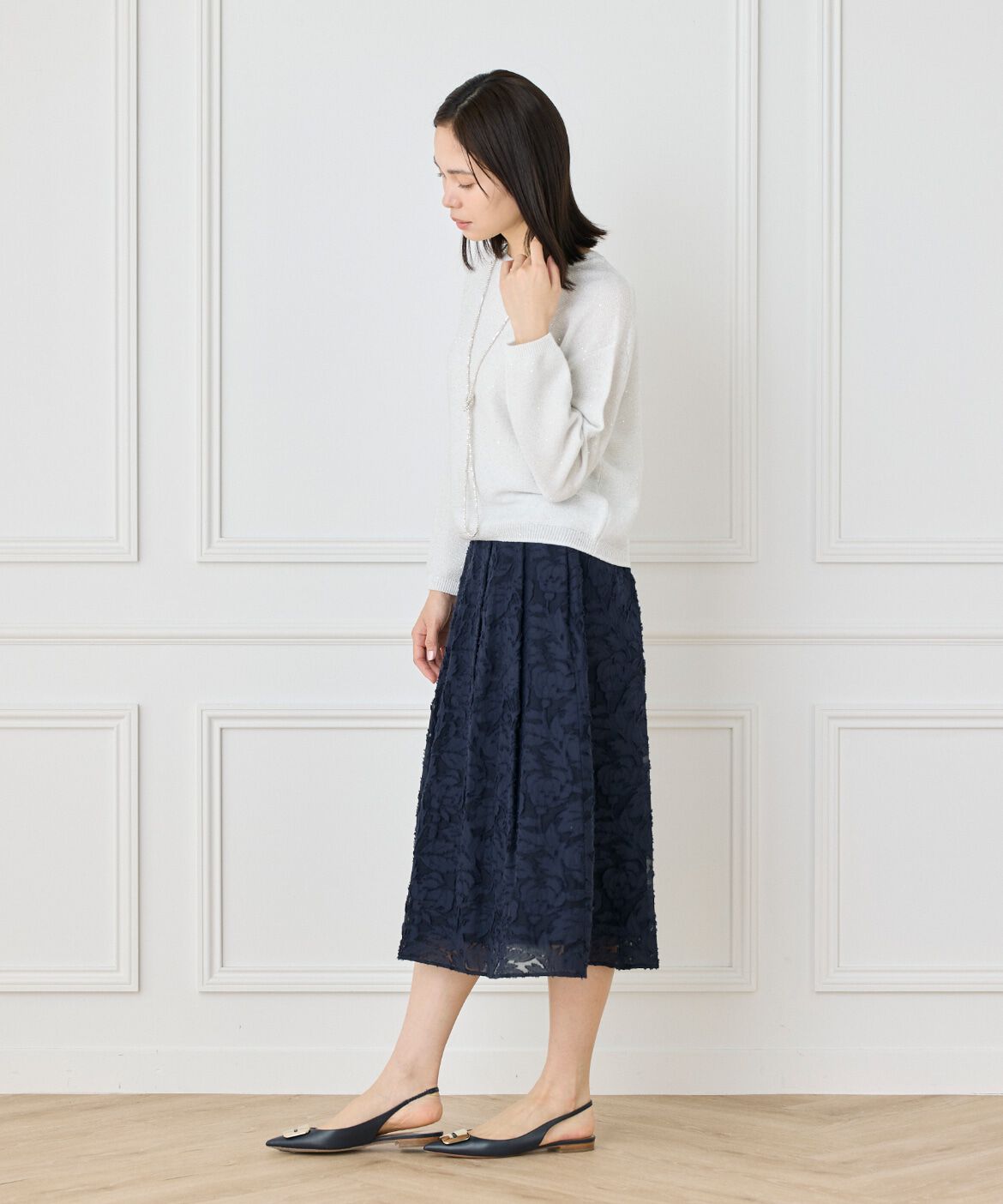 7-IDconcept.「カットジャカードスカート」|フレア|