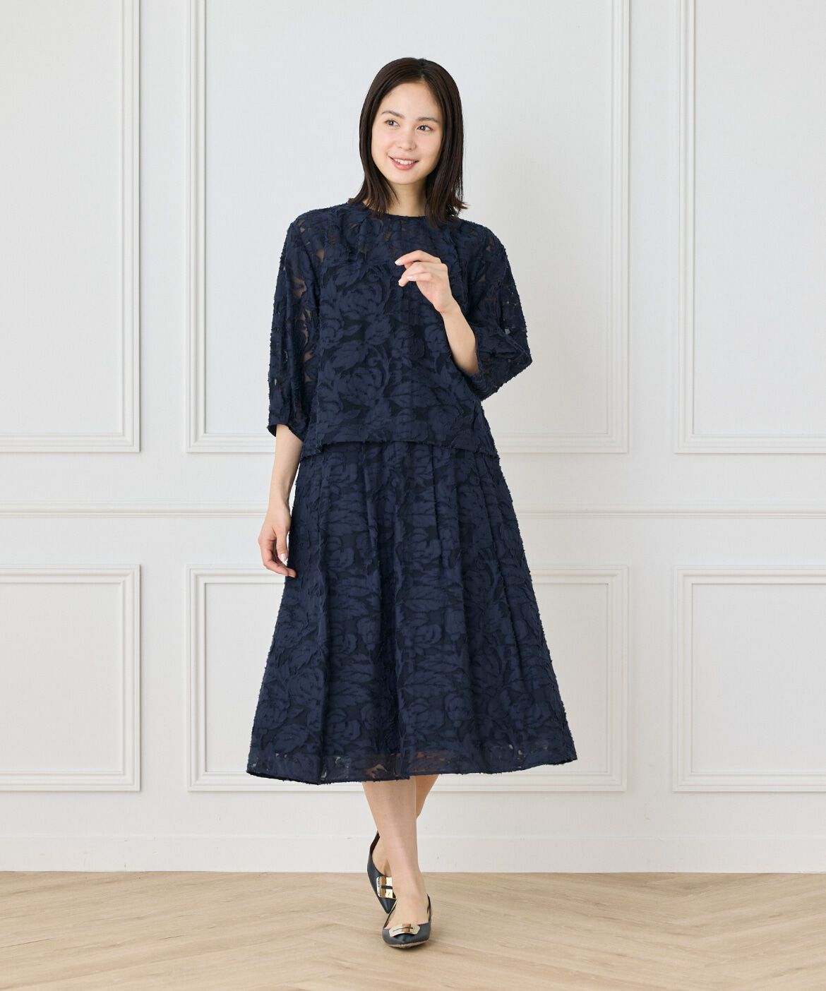 7-IDconcept.「カットジャカードスカート」|フレア|