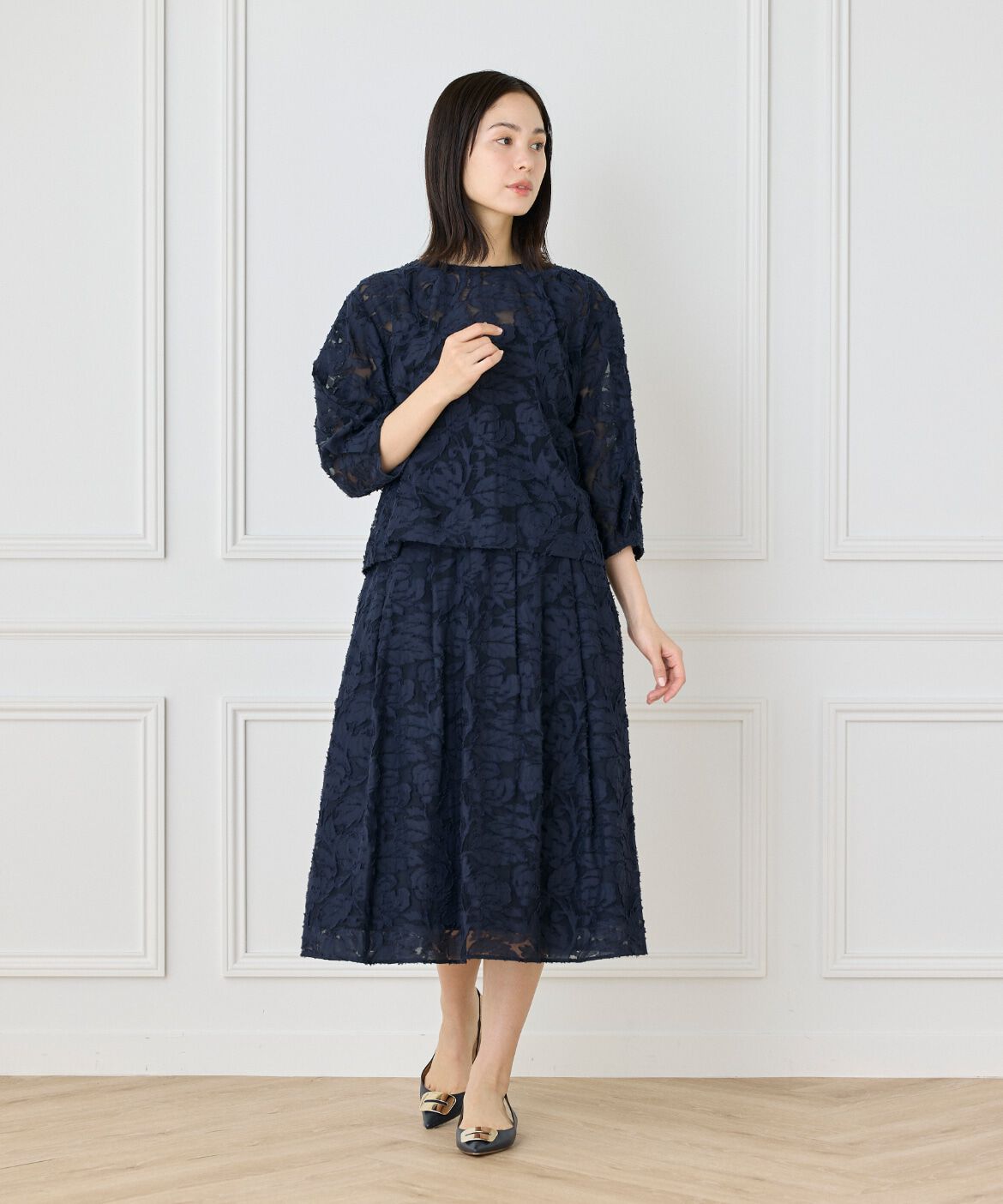 7-IDconcept.「カットジャカードスカート」|フレア|