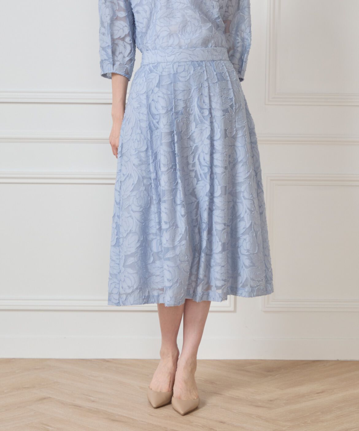 7-IDconcept.「カットジャカードスカート」|フレア|