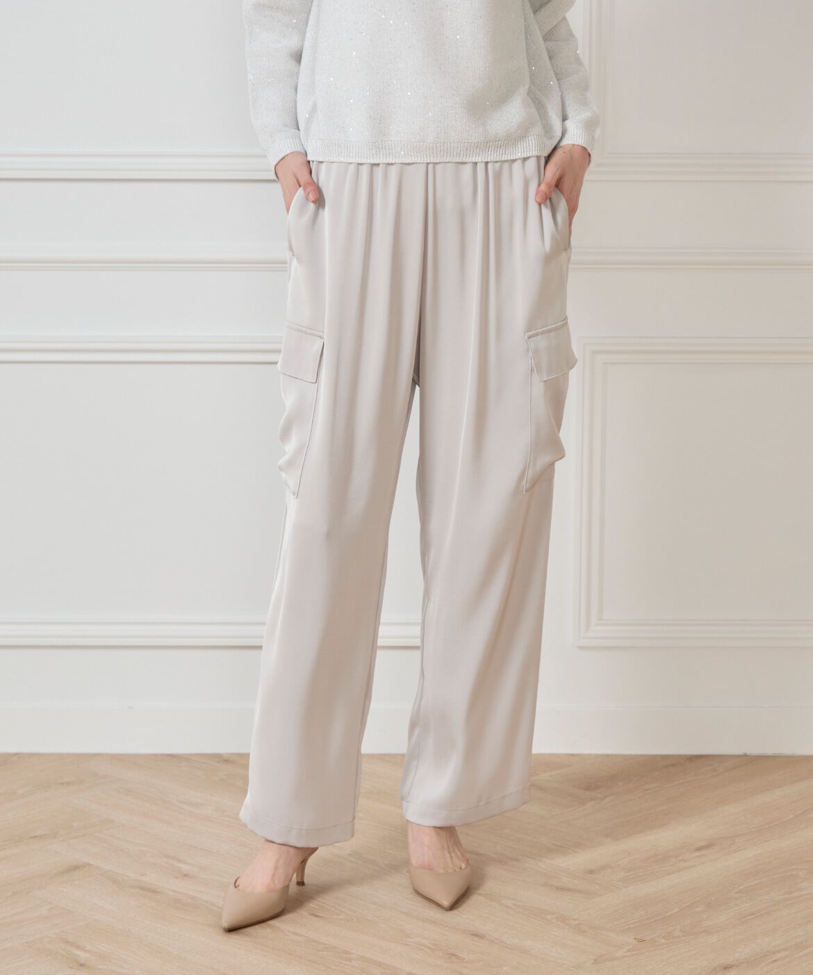 7-IDconcept.「サテンカーゴパンツ」|カーゴ|ベージュ2