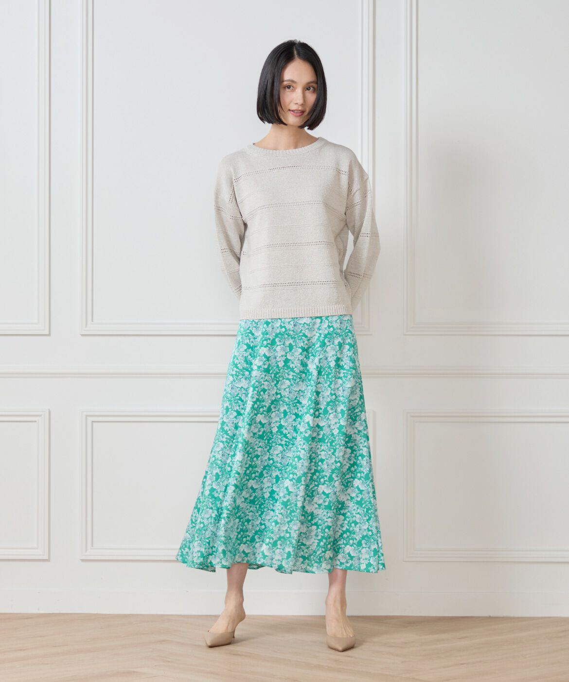 7-IDconcept.「《大きいサイズ》切り替えマーメイドスカート」|フレア|