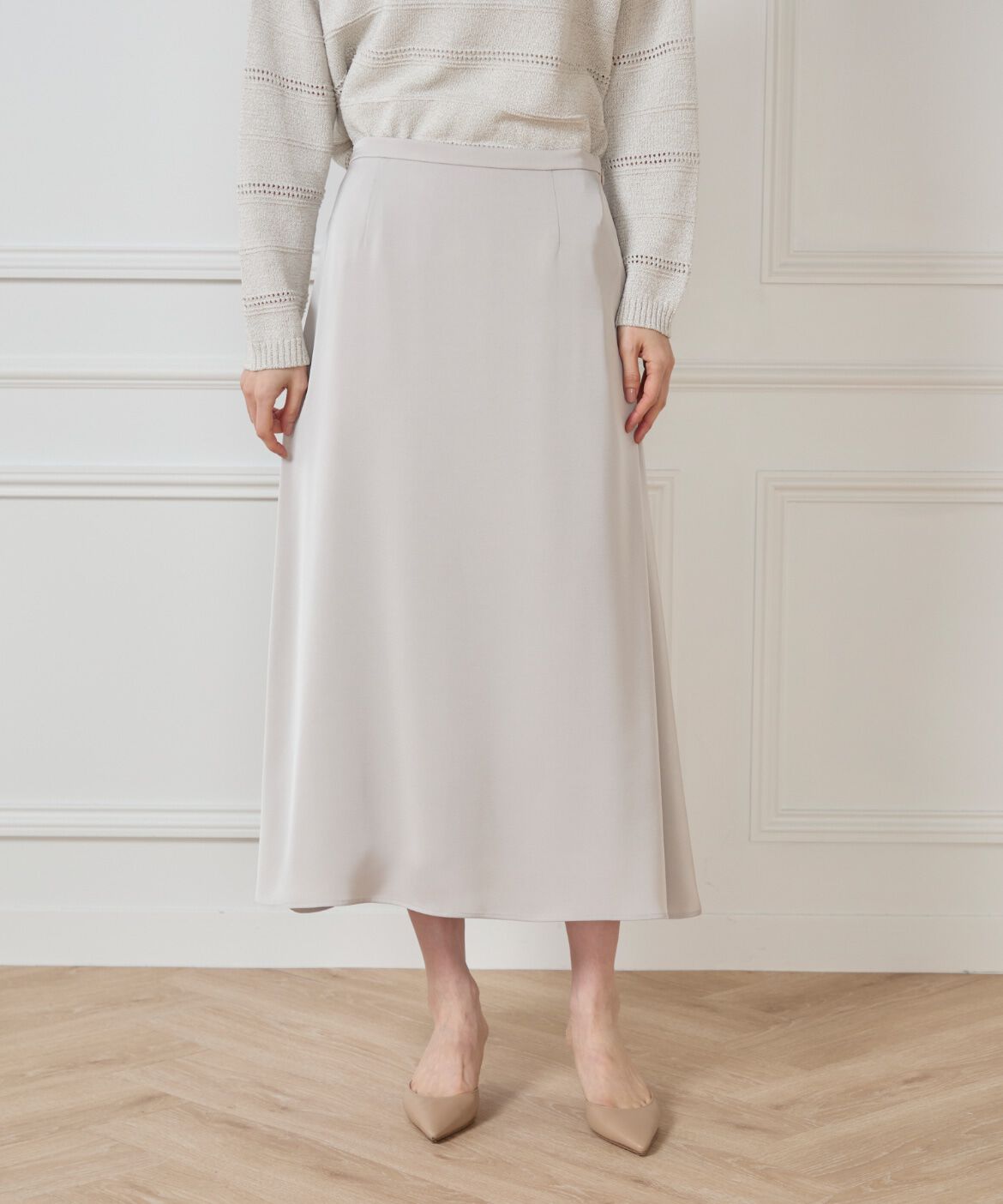 7-IDconcept.「サテンナローセミフレアスカート」|フレア|