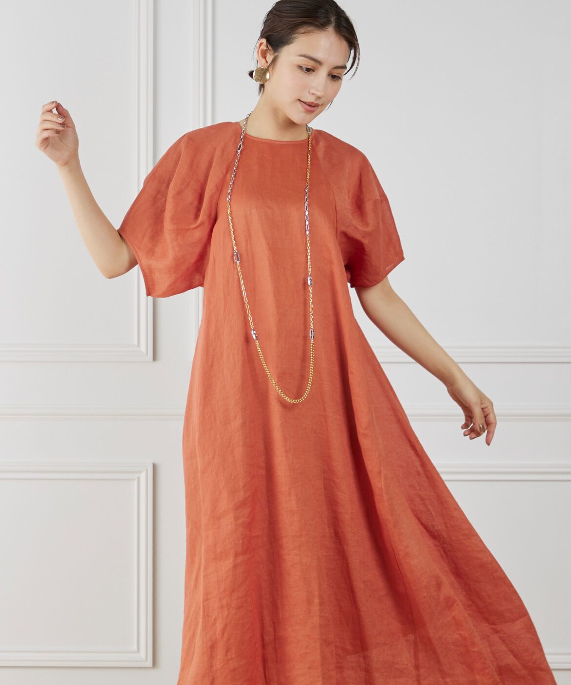 INED「《WEB限定》ボリュームスリーブリネンワンピース」|ワンピース|レンガ2