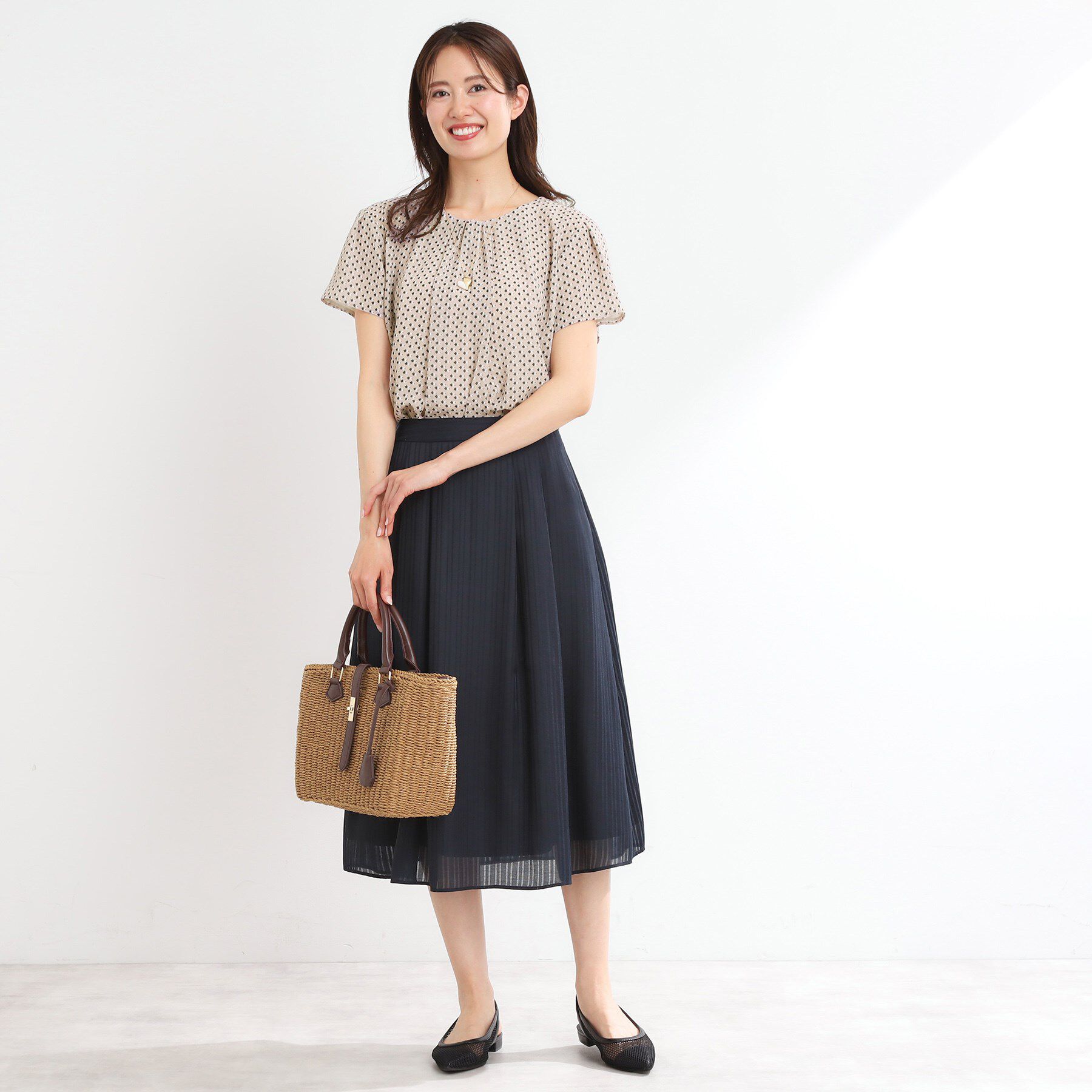 Reflect「【マシンウォッシュ可／セットアップ可】ギャザータックプリントブラウス」|シャツ・ブラウス|