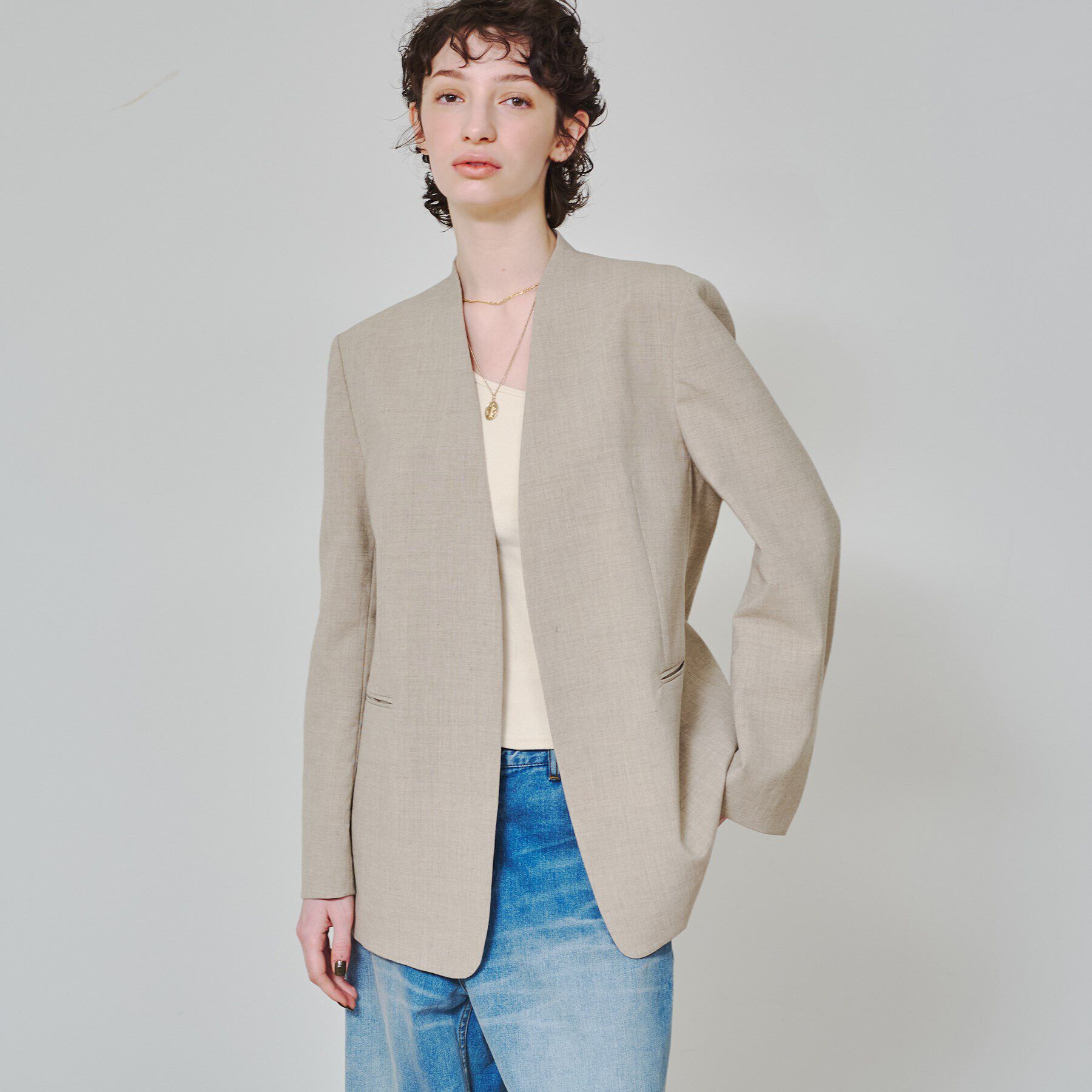 DRESSTERIOR「【スタイリスト福田麻琴さんコラボ】ノーカラージャケット」|ノーカラージャケット|