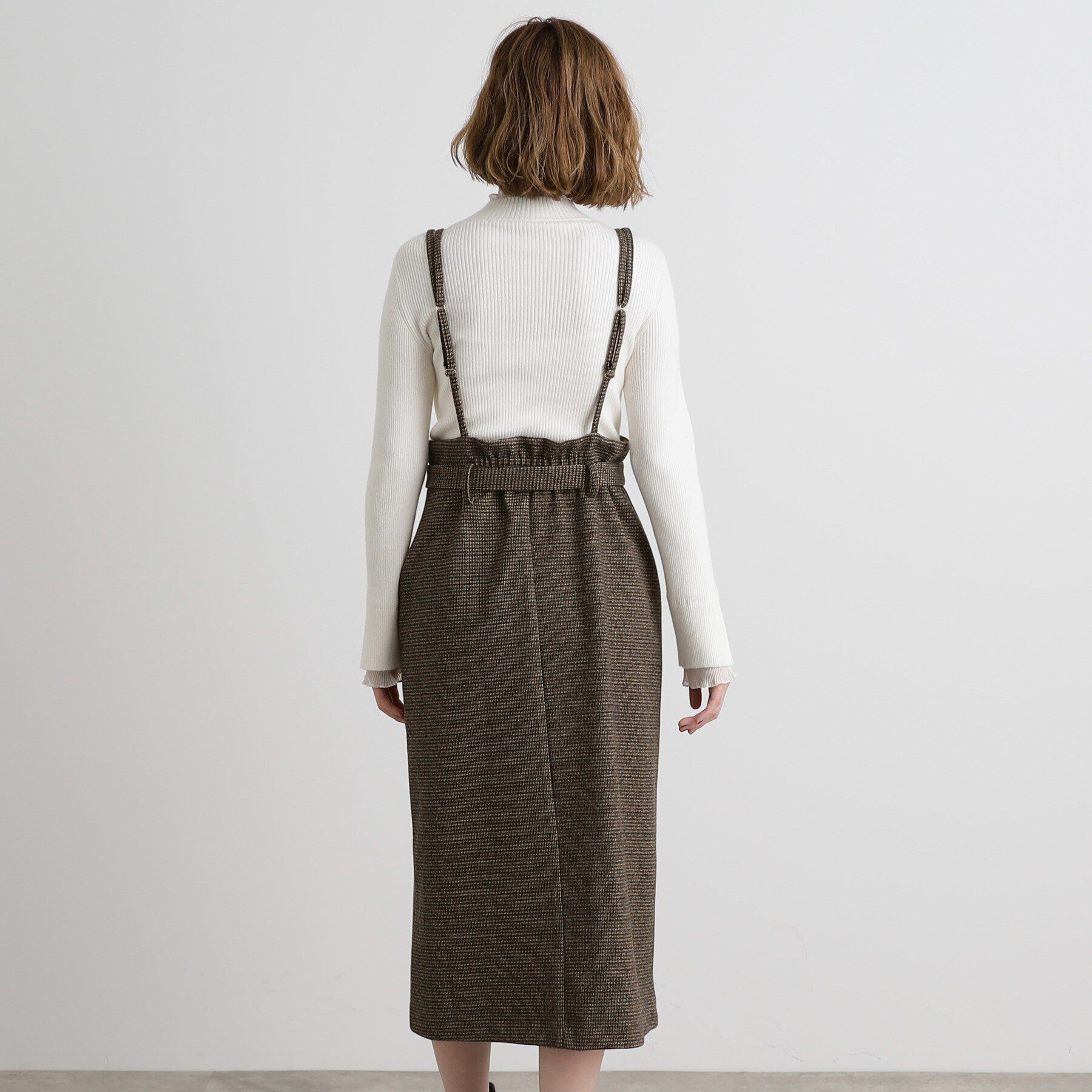 grove「起毛ジャージーナローストラップ付きスカート」|ジャンパースカート|