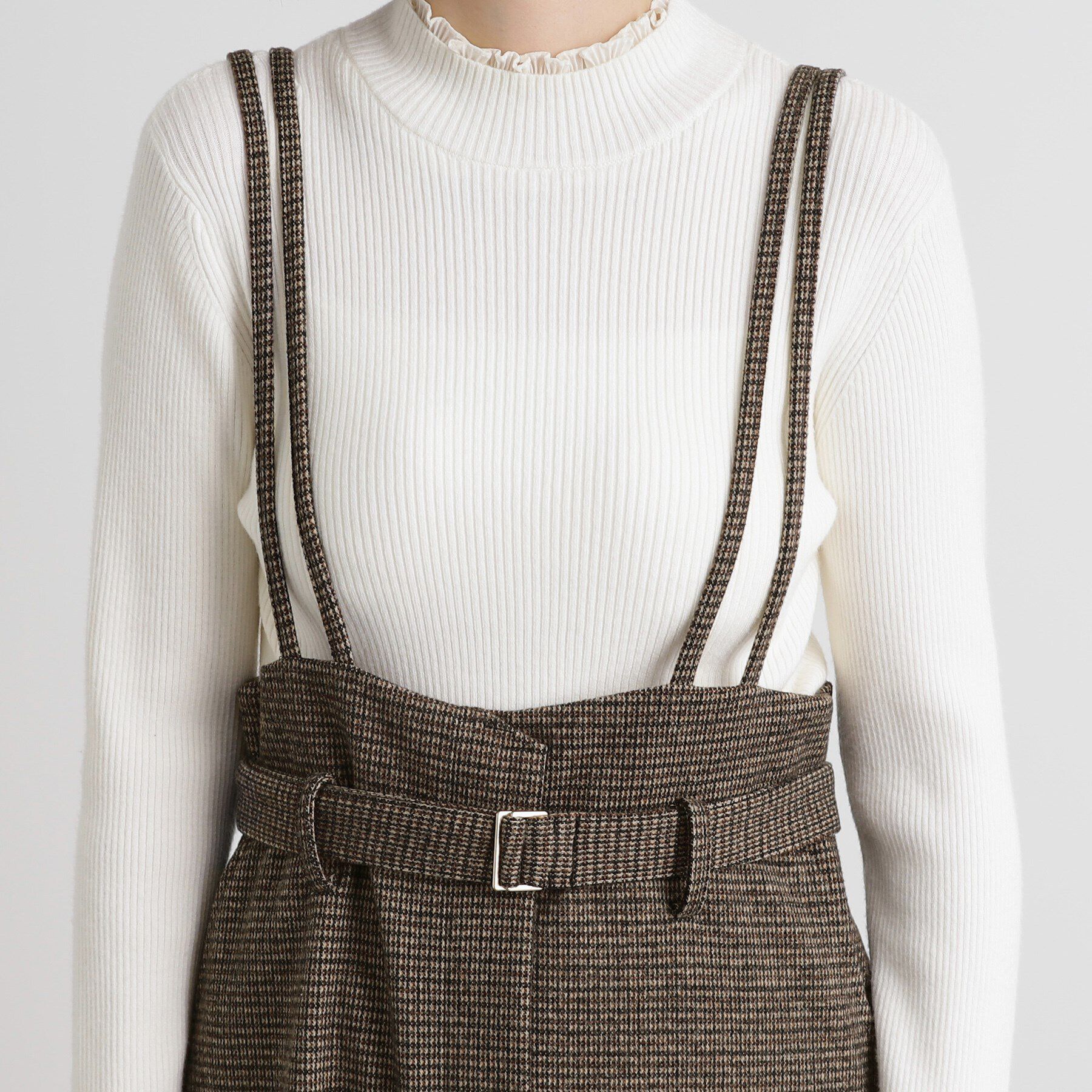 grove「起毛ジャージーナローストラップ付きスカート」|ジャンパースカート|