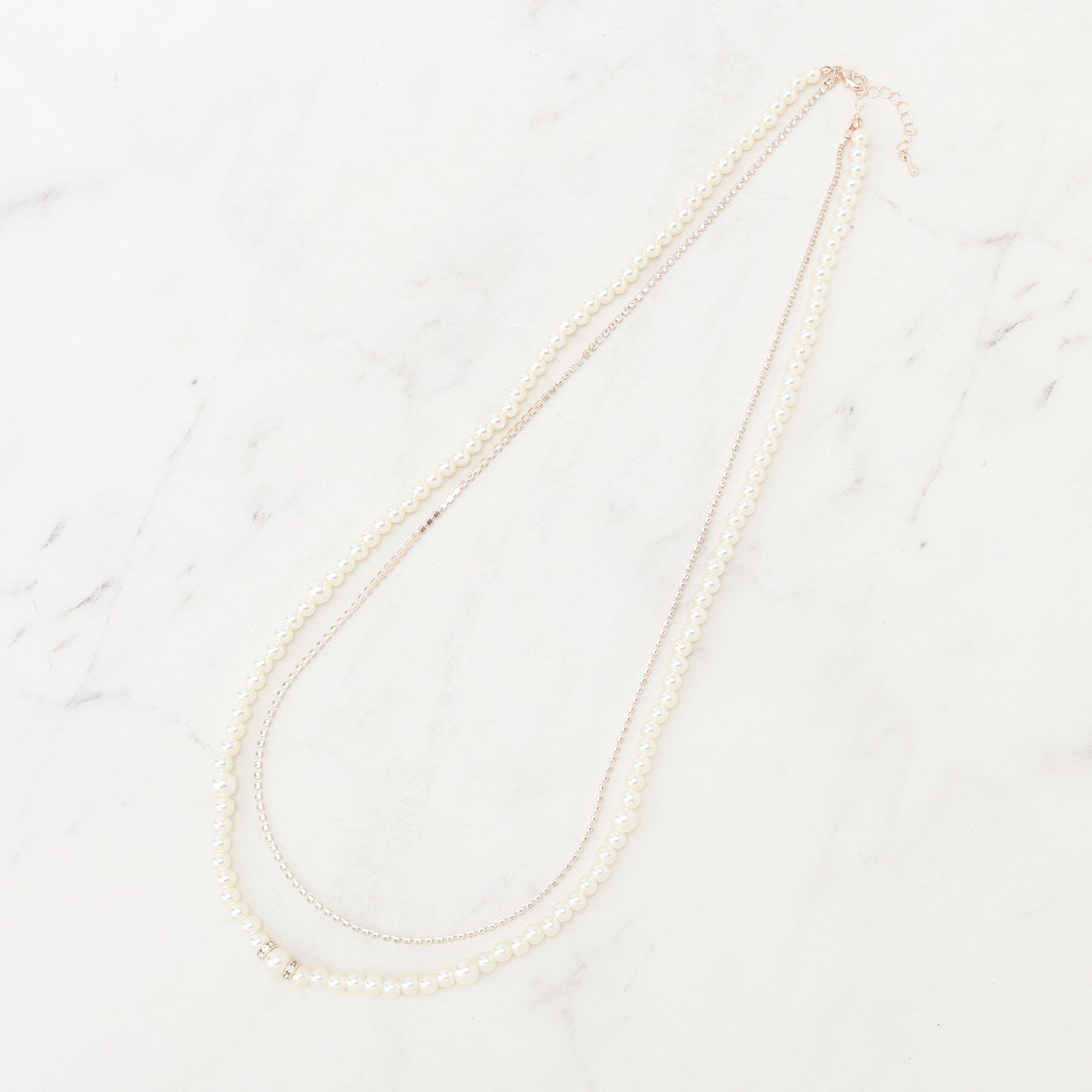 grove「パール調ダイヤレーン2連ネックレス」|ネックレス|ピンクゴールド(00