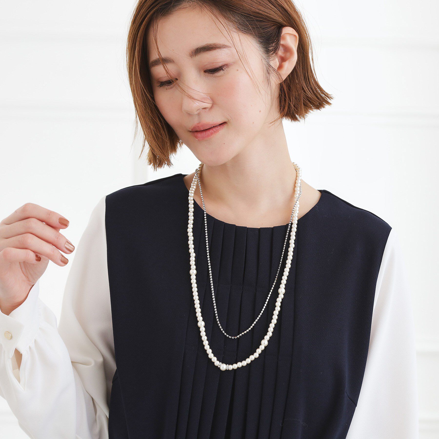 grove「パール調ダイヤレーン2連ネックレス」|ネックレス|