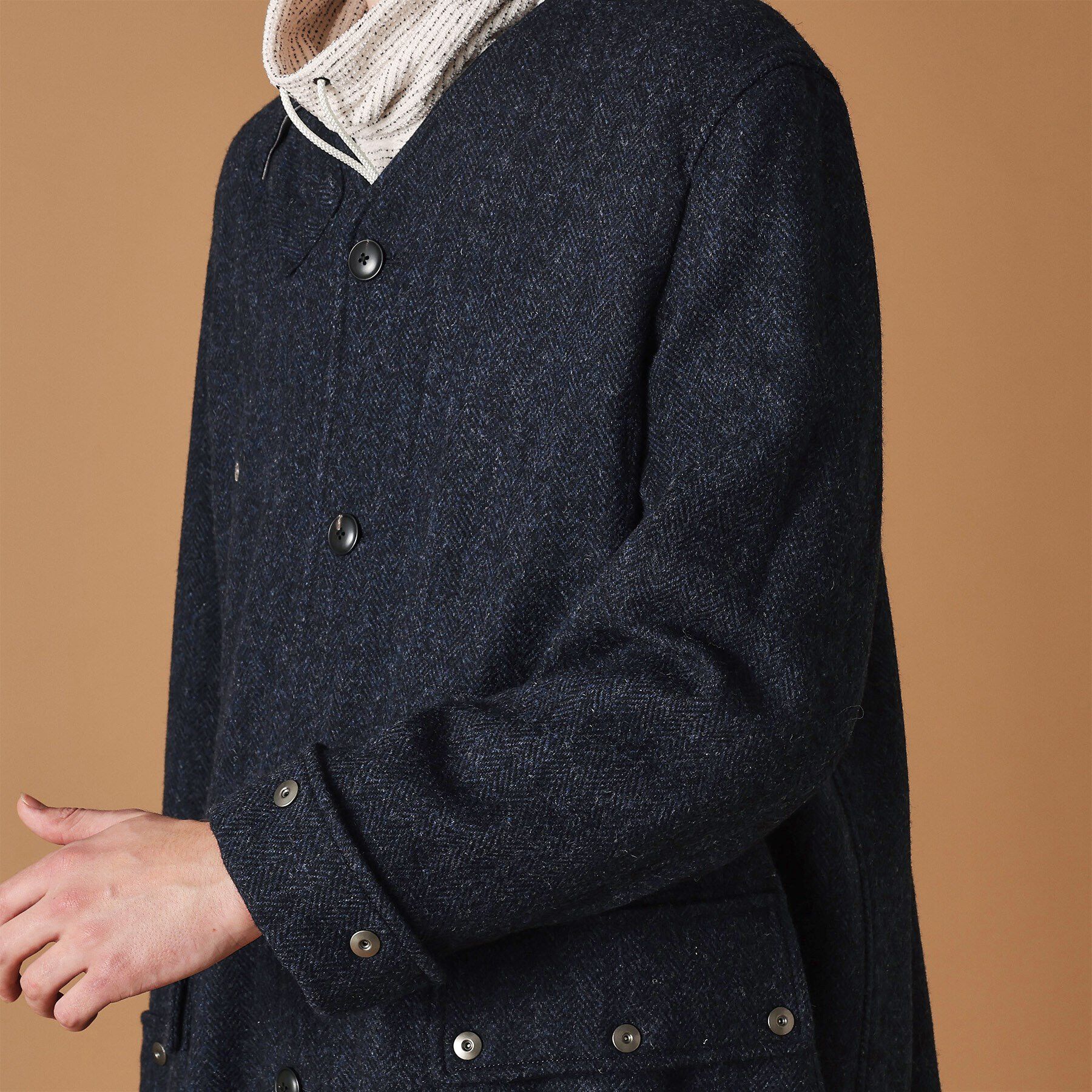 40CARATS&525「ウールヘリンボン ノーカラーコート」|ノーカラーコート|