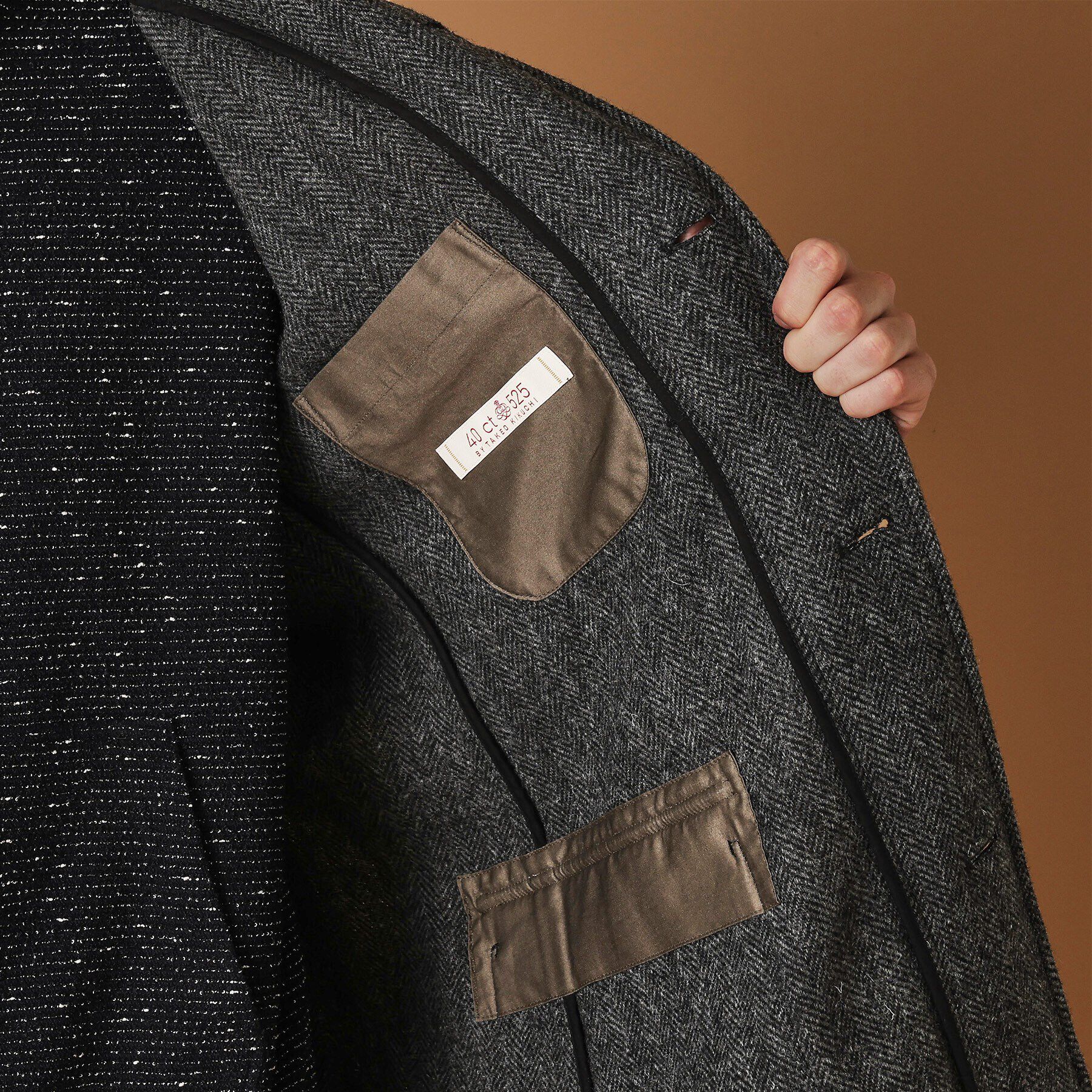 40CARATS&525「ウールヘリンボン ノーカラーコート」|ノーカラーコート|