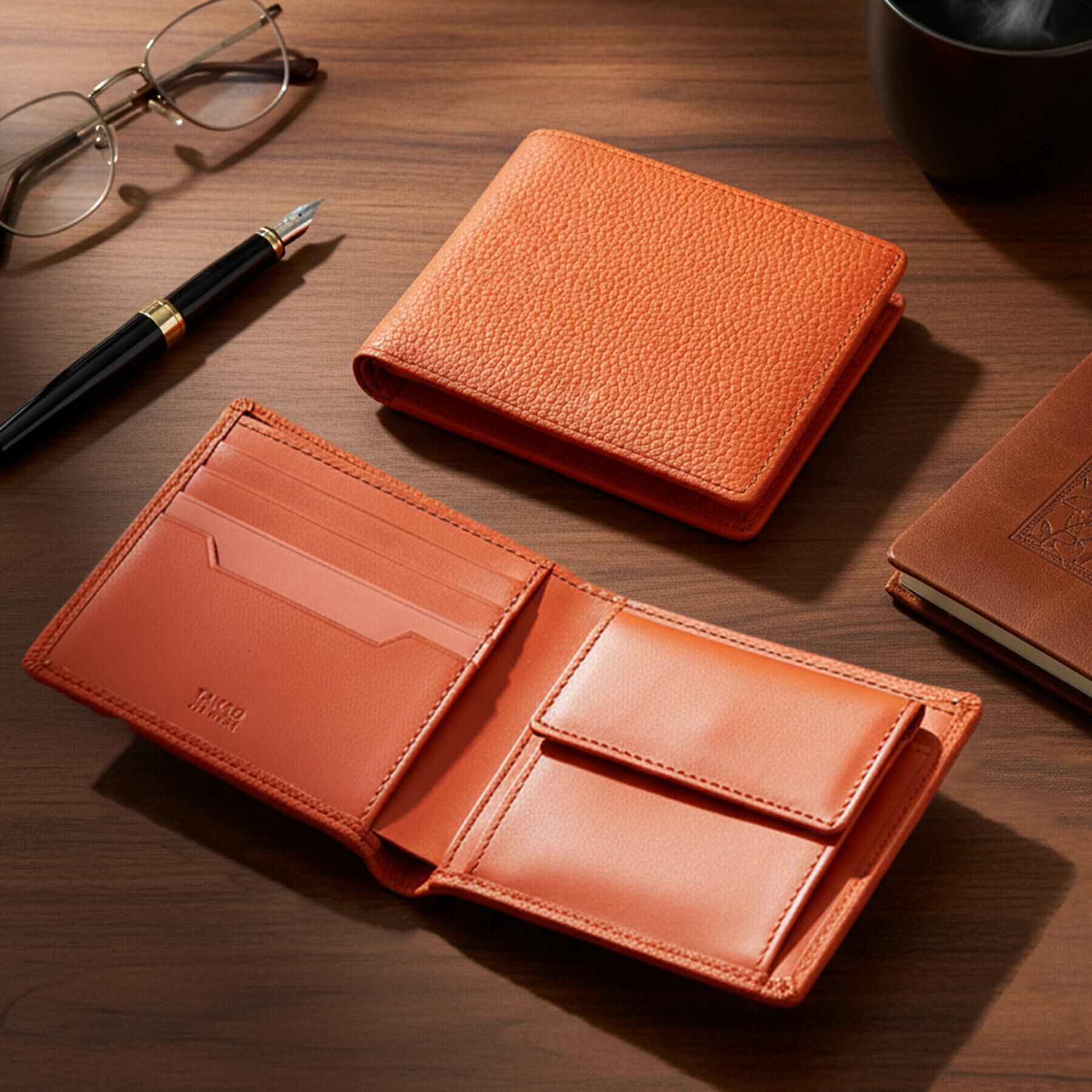 TAKEO KIKUCHI「ソフトシュリンクレザー二つ折り財布」|財布|オレンジ(068)