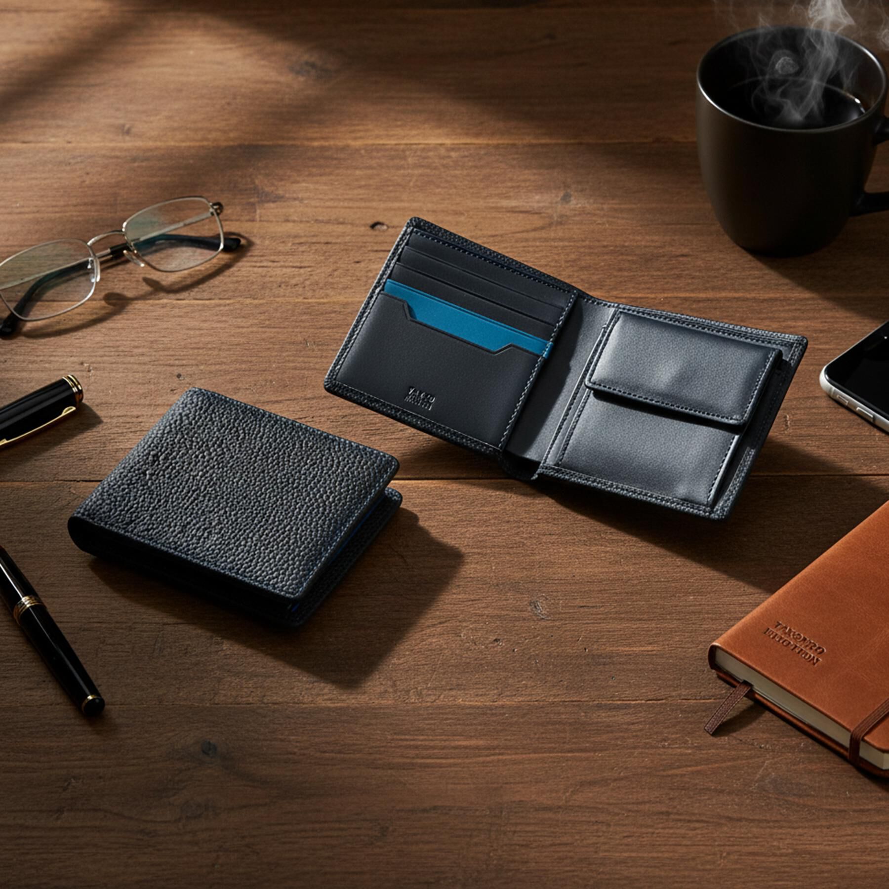 TAKEO KIKUCHI「ソフトシュリンクレザー二つ折り財布」|財布|ブルー(093)