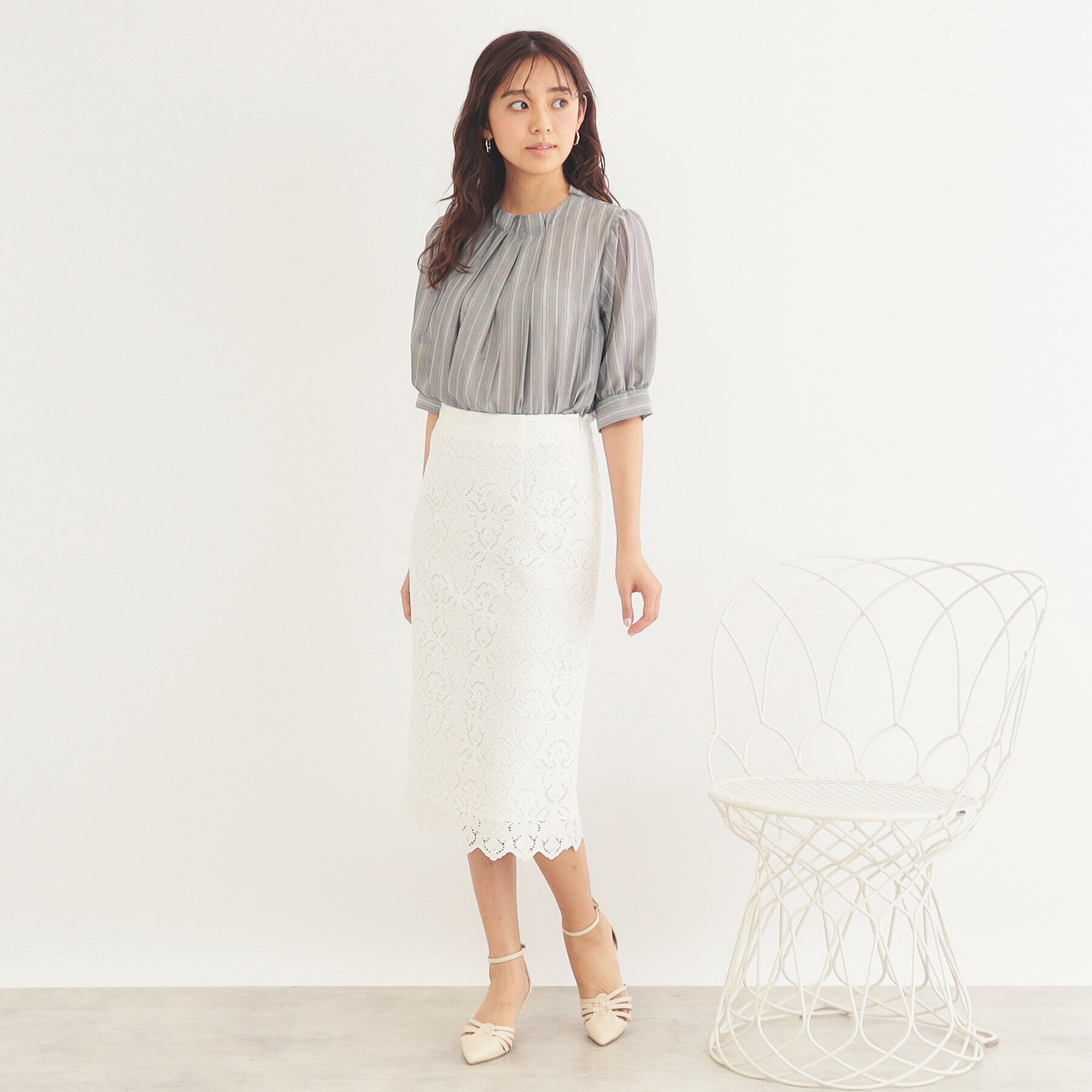 index「シアーストライプリボン2wayブラウス【洗濯機洗い可】」|シャツ・ブラウス|