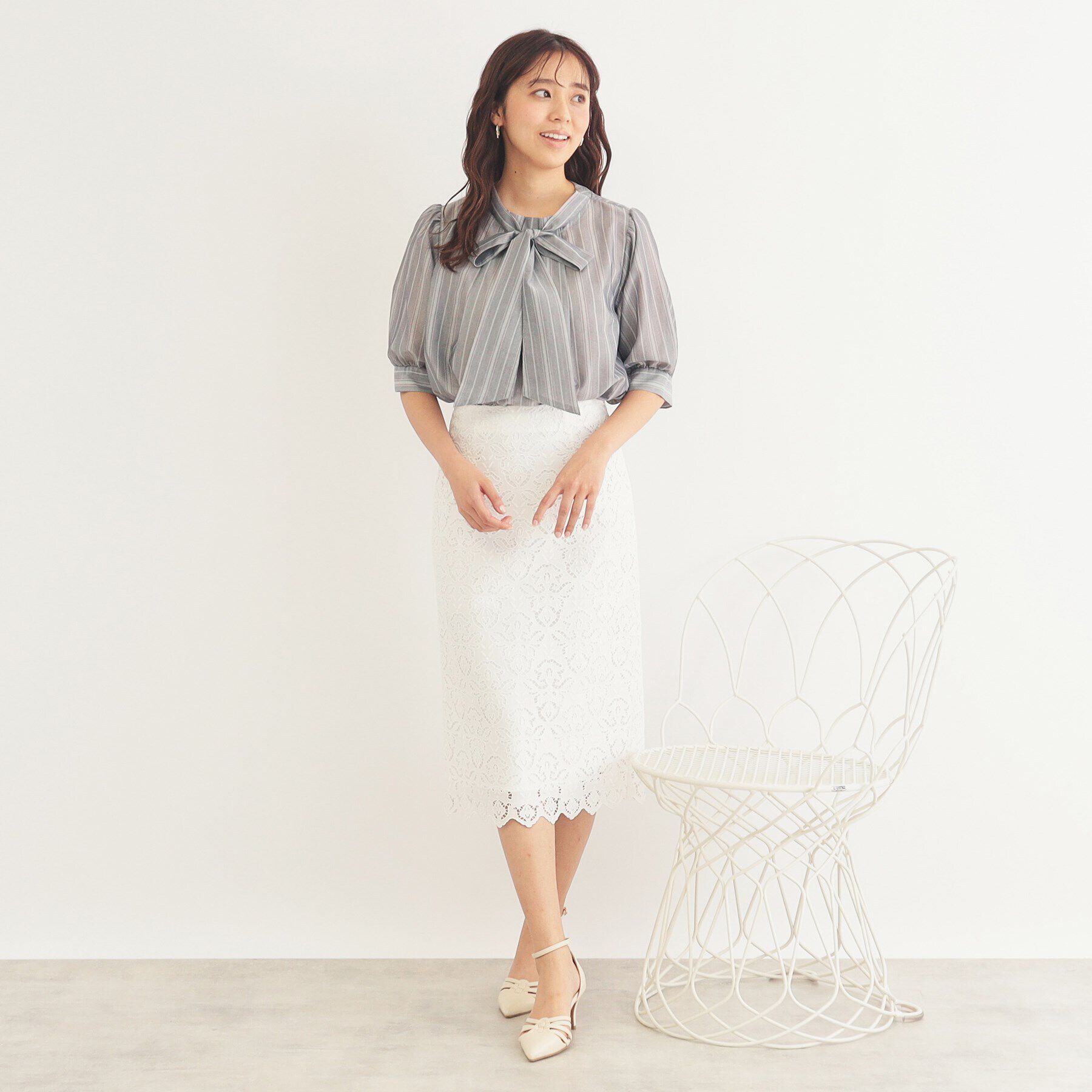 index「シアーストライプリボン2wayブラウス【洗濯機洗い可】」|シャツ・ブラウス|