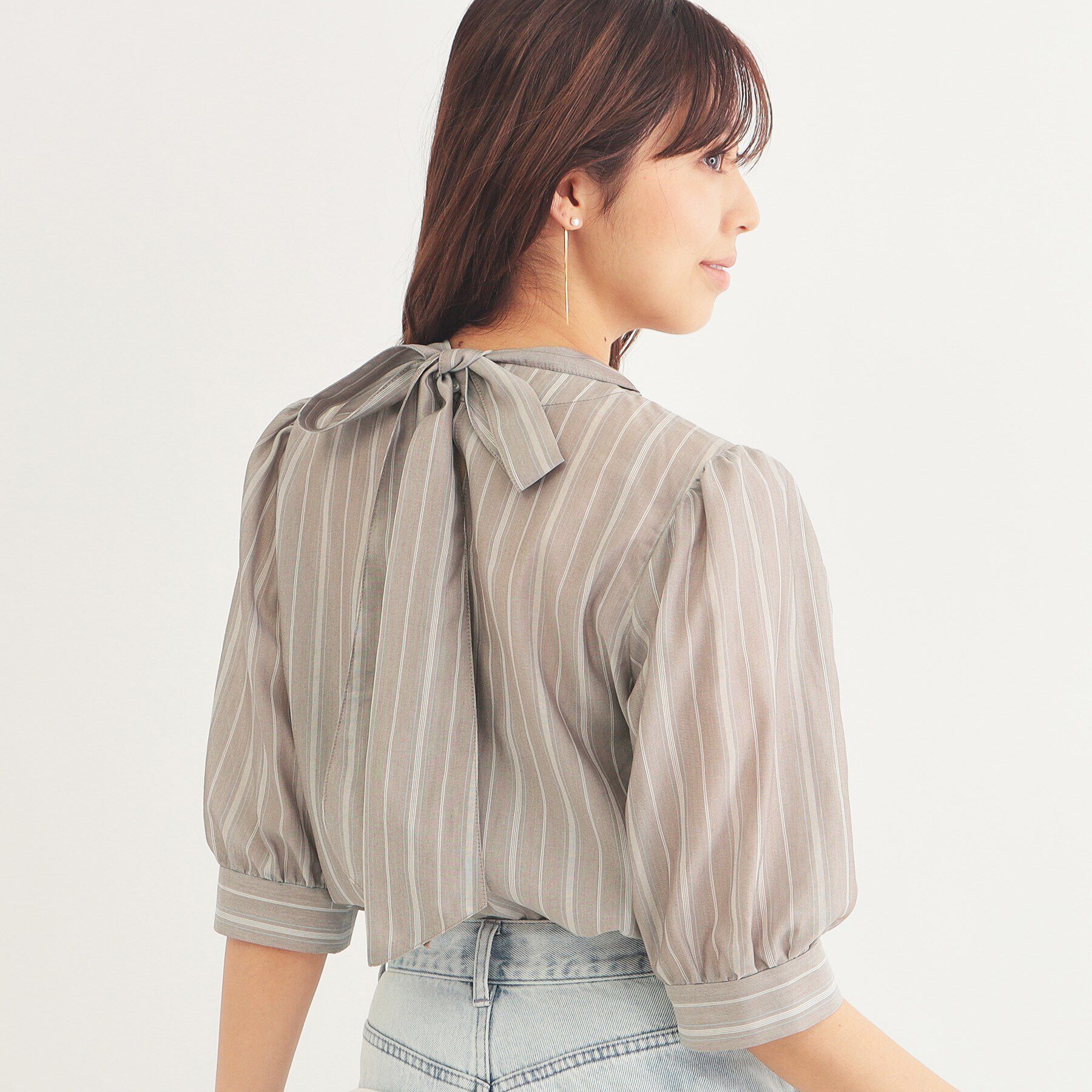 index「シアーストライプリボン2wayブラウス【洗濯機洗い可】」|シャツ・ブラウス|