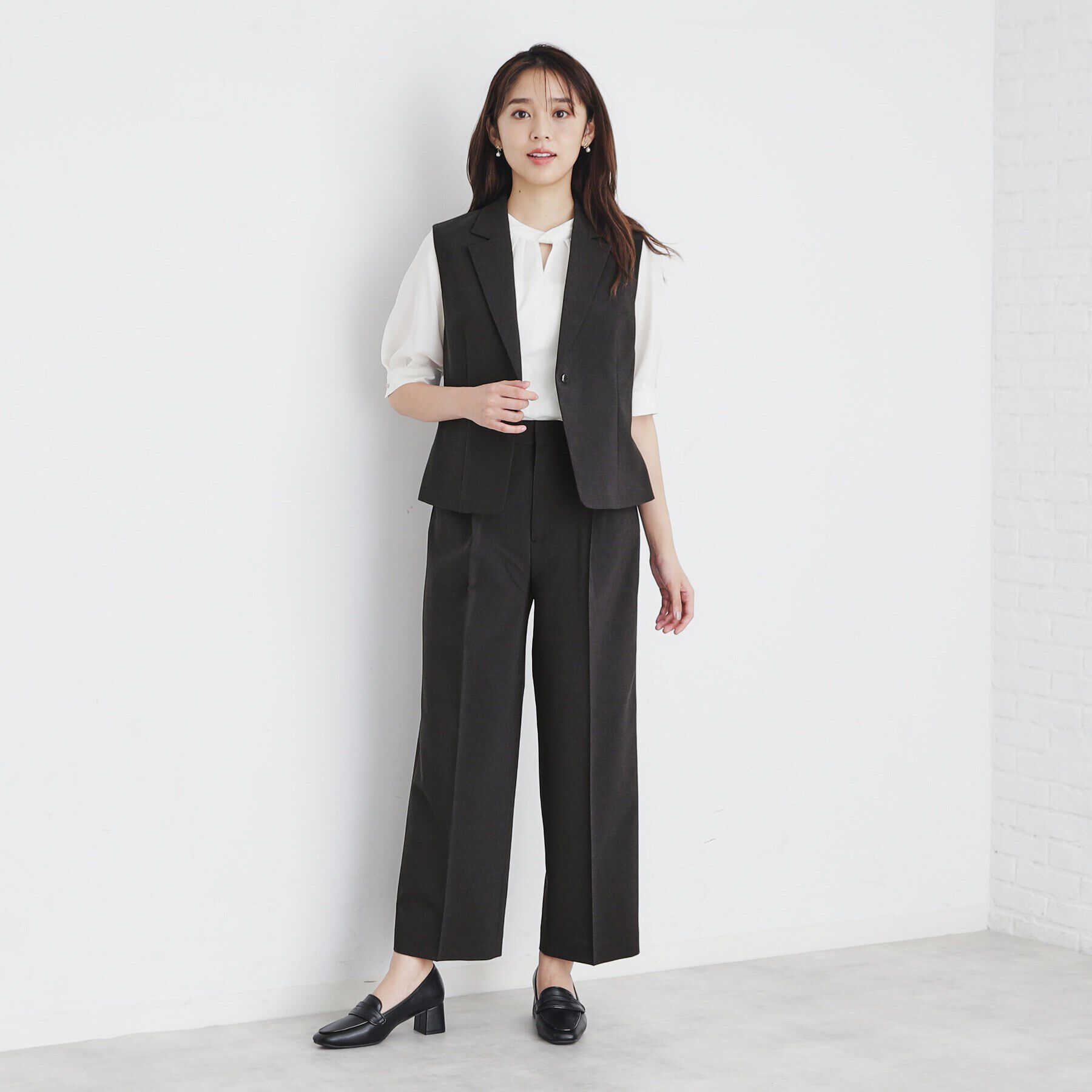 index「麻調コンパクトテーラードジレ/セットアップ対応【洗濯機洗い可】」|ベスト・ジレ|