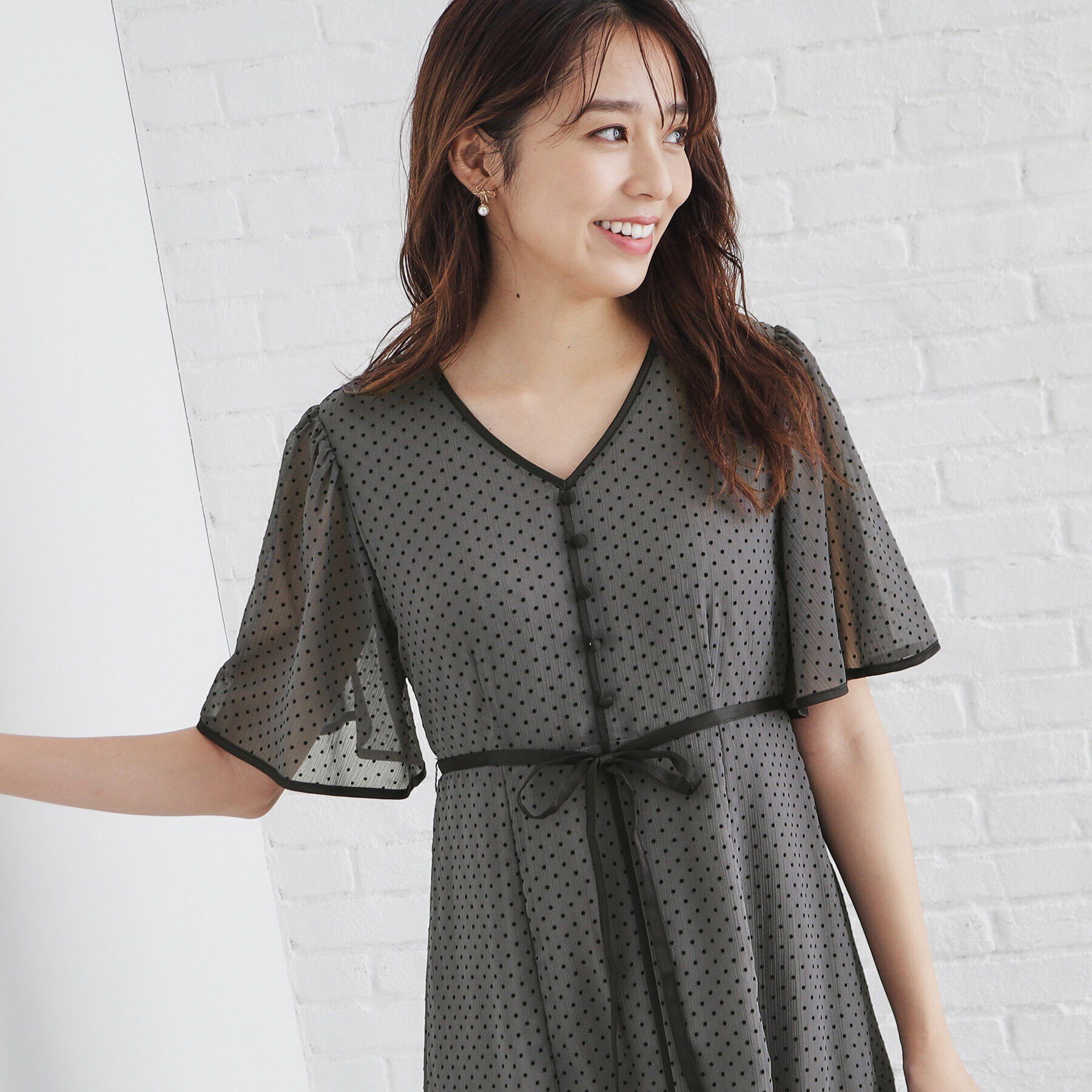 index「フロッキードットバイカラーフレアワンピース【洗濯機洗い可/防シワ】」|ワンピース|