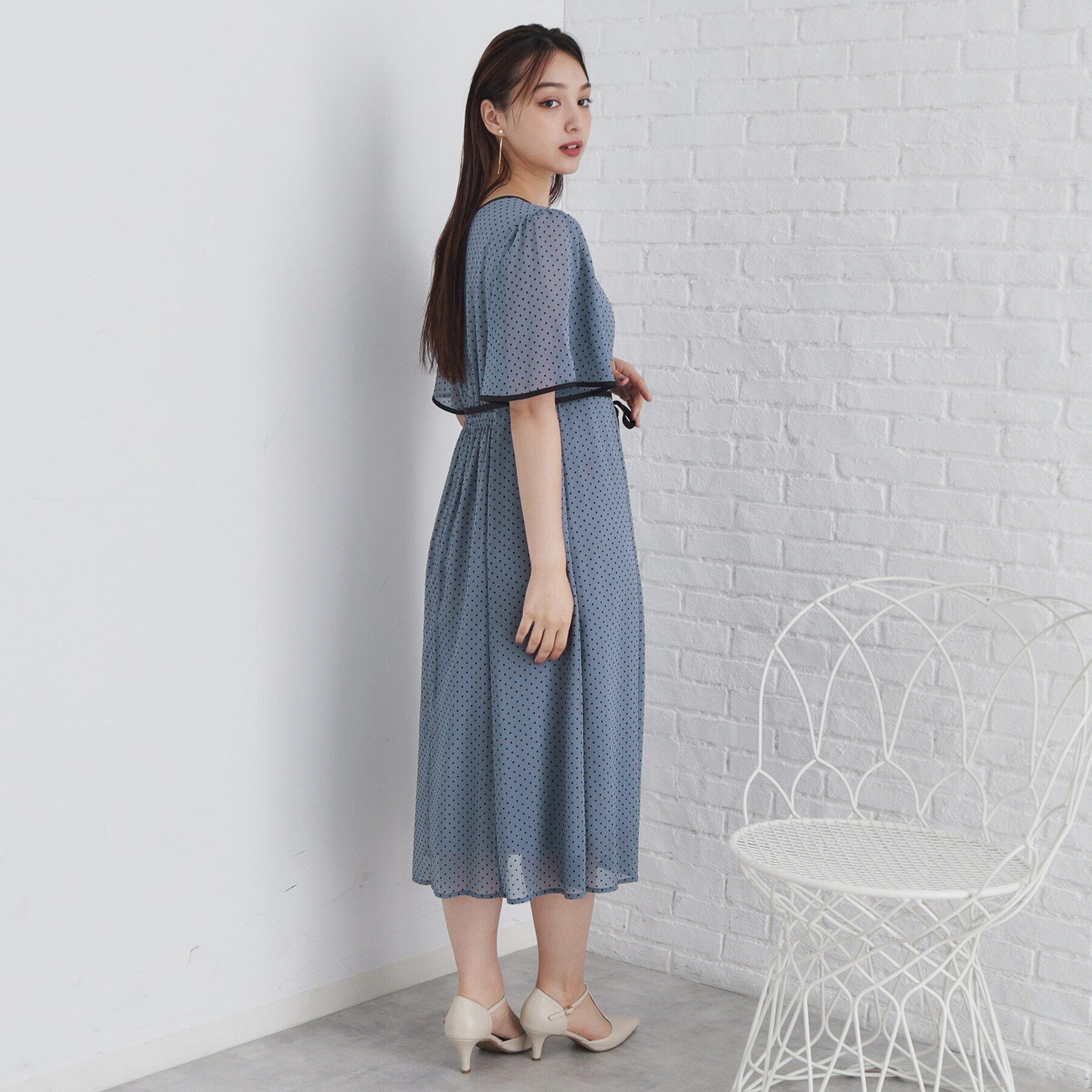 index「フロッキードットバイカラーフレアワンピース【洗濯機洗い可/防シワ】」|ワンピース|