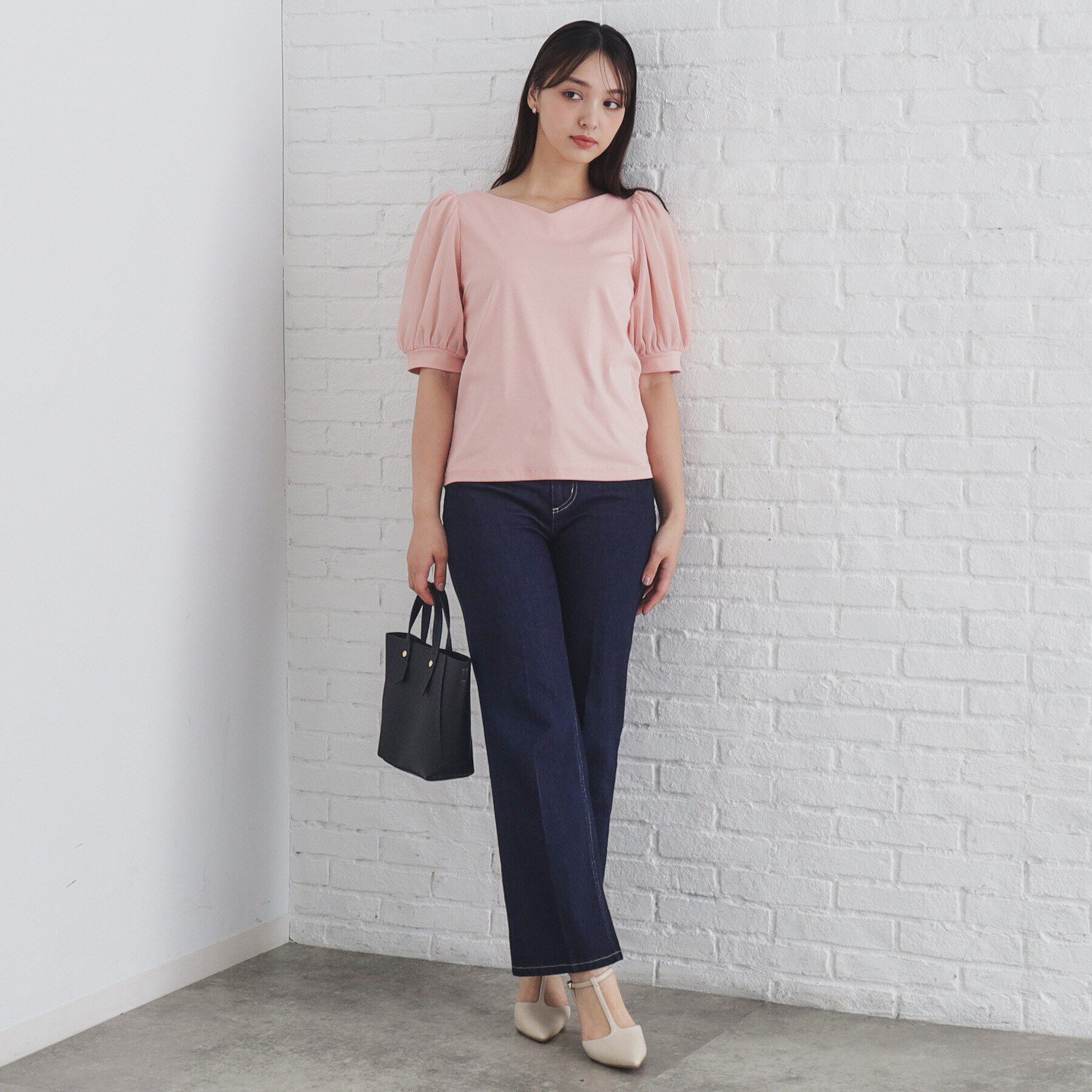 index「シアースリーブハートネックトップス【洗濯機洗い可】」|Tシャツ・カットソー|