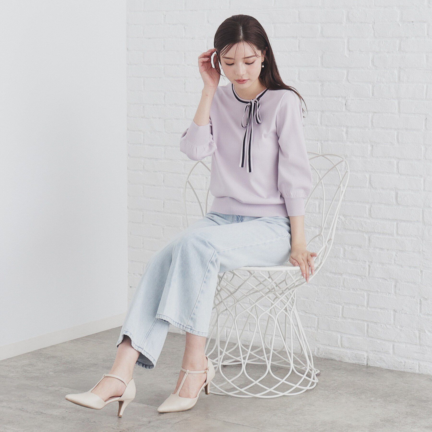 index「バイカラーボウタイプルニット【洗濯機洗い可】」|ニット・セーター|