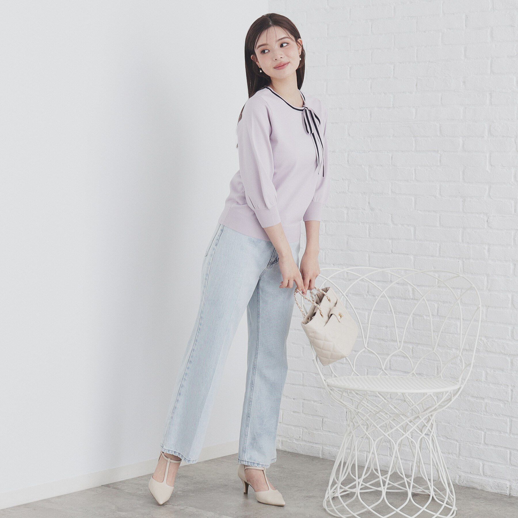 index「バイカラーボウタイプルニット【洗濯機洗い可】」|ニット・セーター|