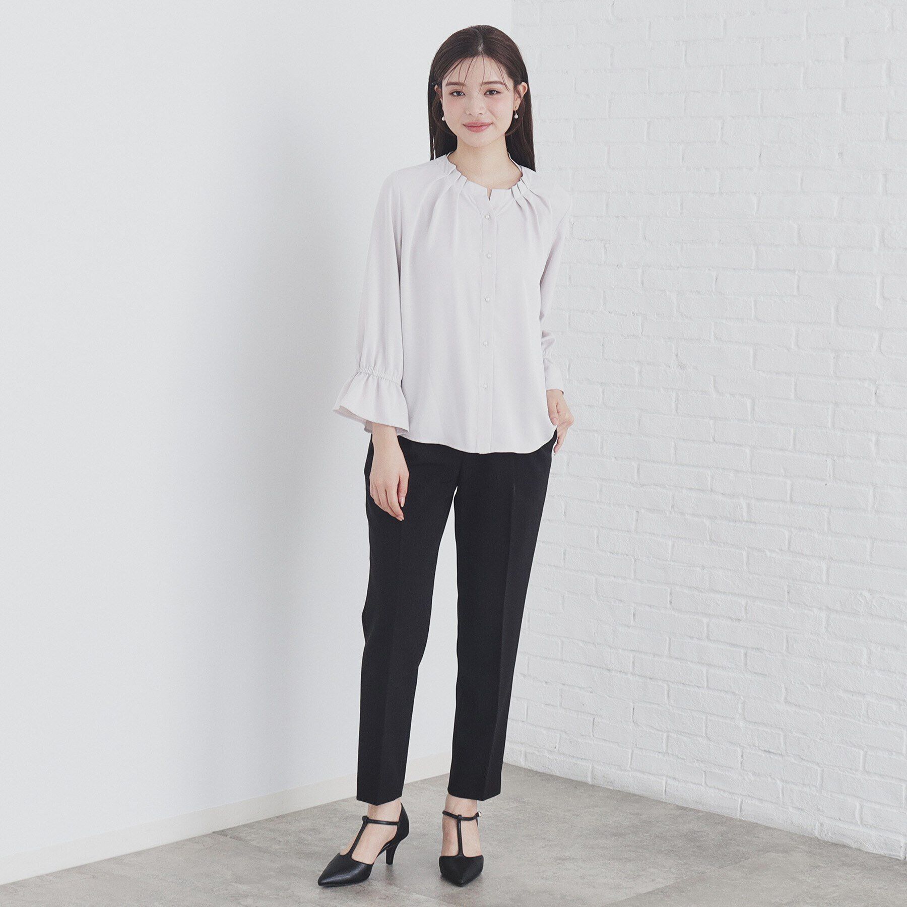 index「タックネックパール調ブラウス【洗濯機洗い可/ストレッチ/イージーアイロン】」|シャツ・ブラウス|