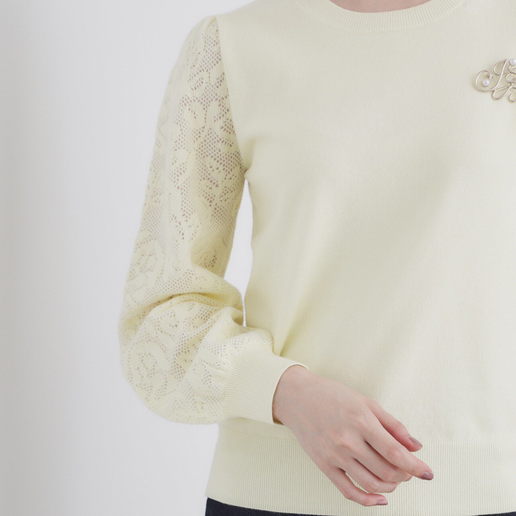 index「ブローチ付き ジャカードスリーブニット【洗濯機洗い可】」|ニット・セーター|