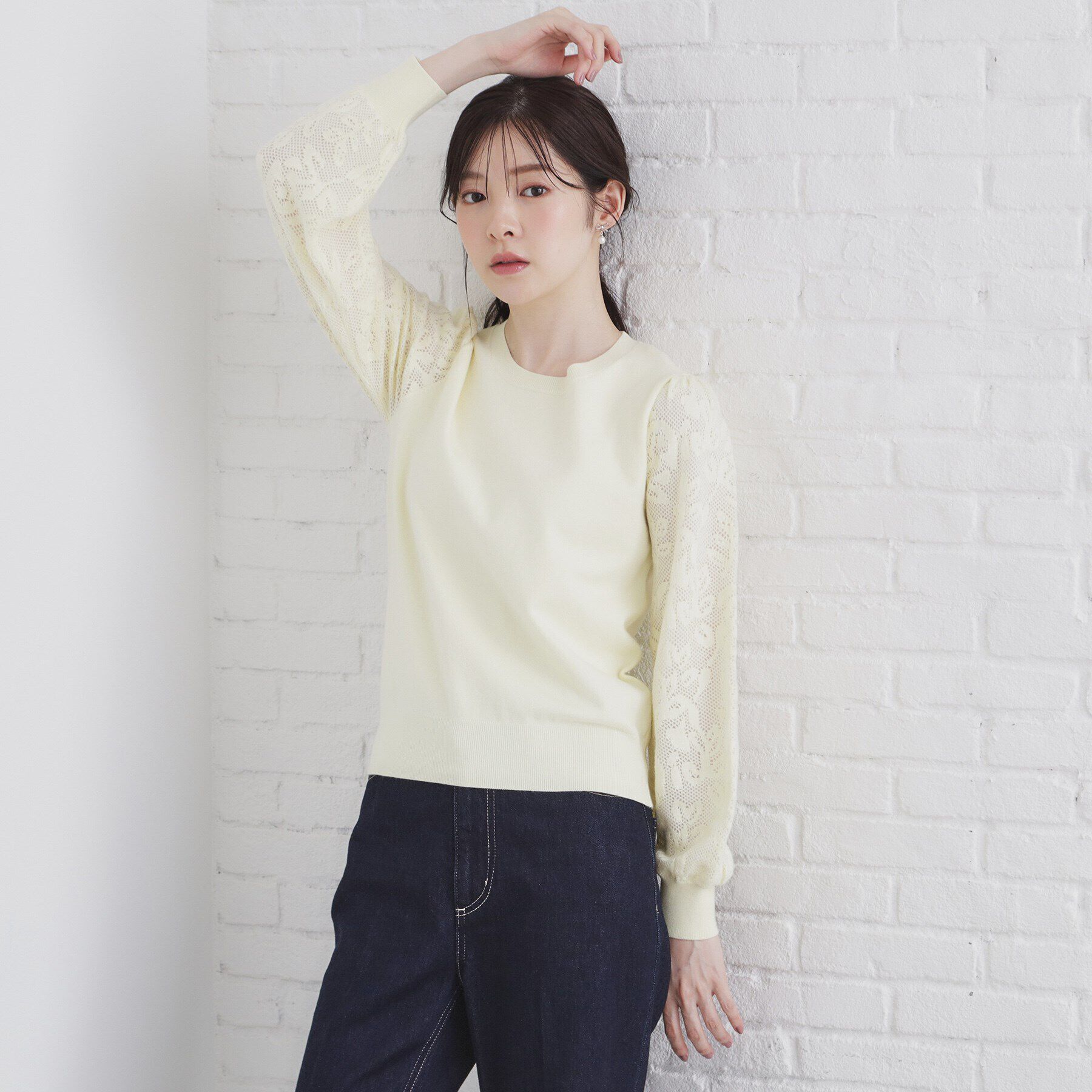 index「ブローチ付き ジャカードスリーブニット【洗濯機洗い可】」|ニット・セーター|