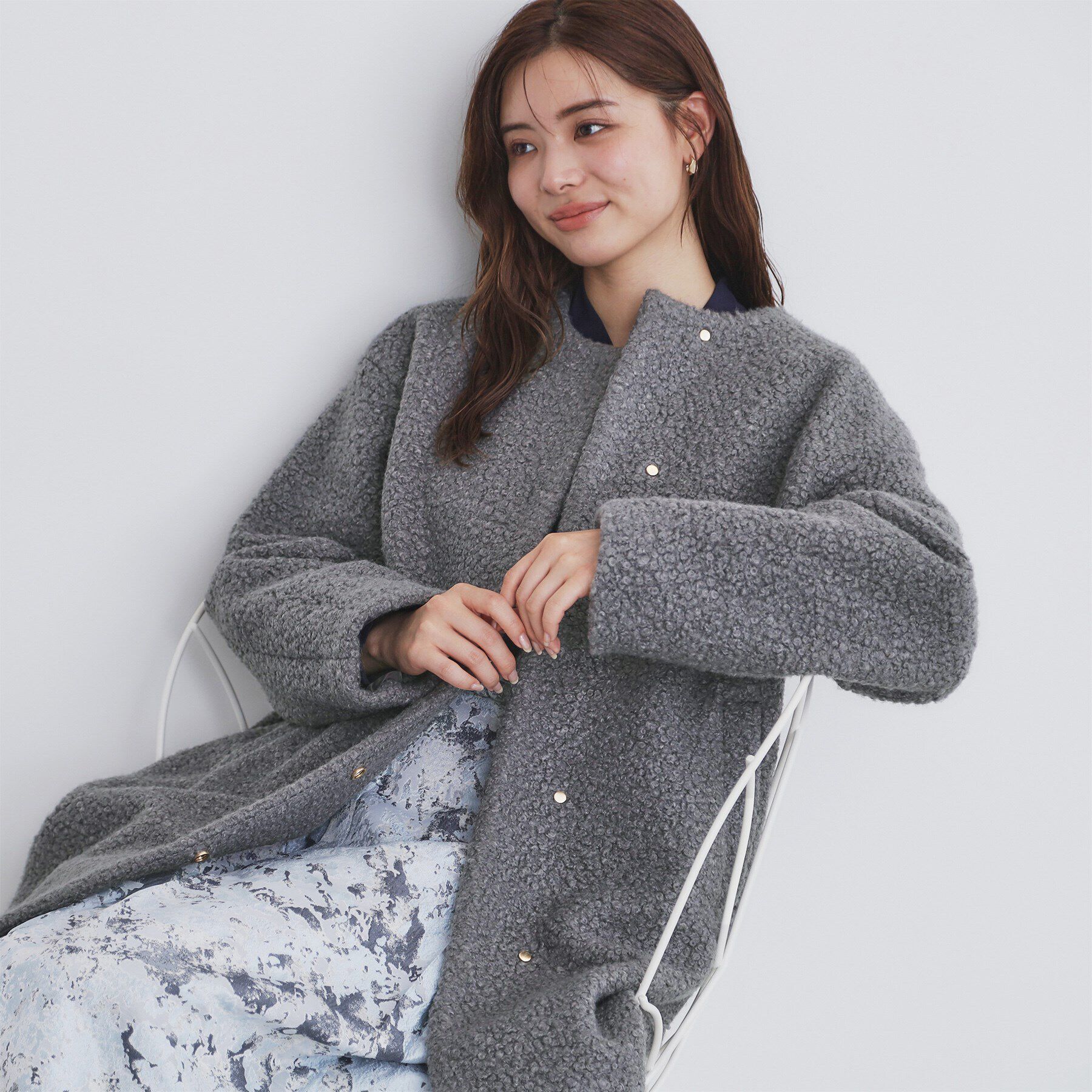 index「ブークレノーカラーミドルコート【洗える】」|ノーカラーコート|チャコールグレー(0