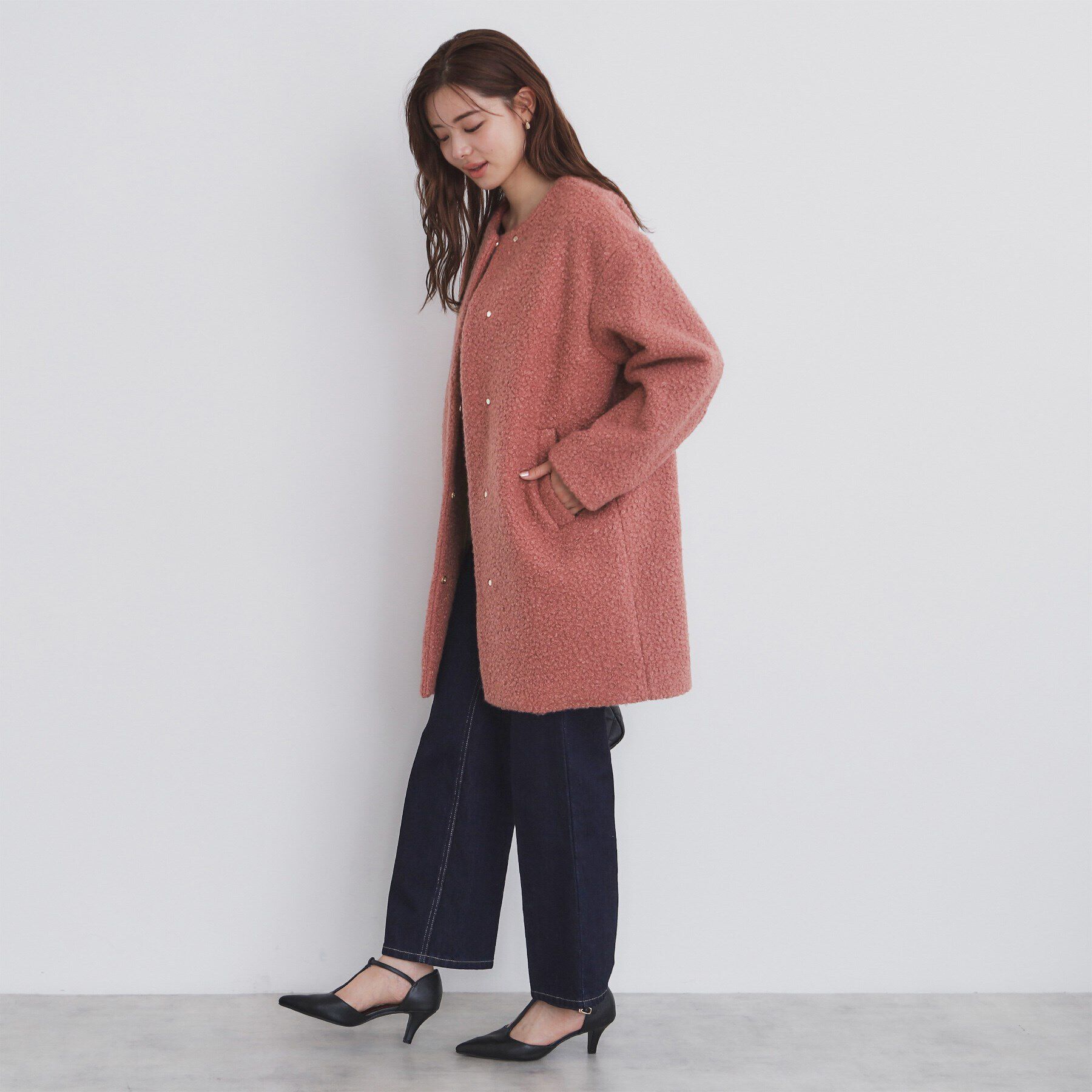 index「ブークレノーカラーミドルコート【洗える】」|ノーカラーコート|