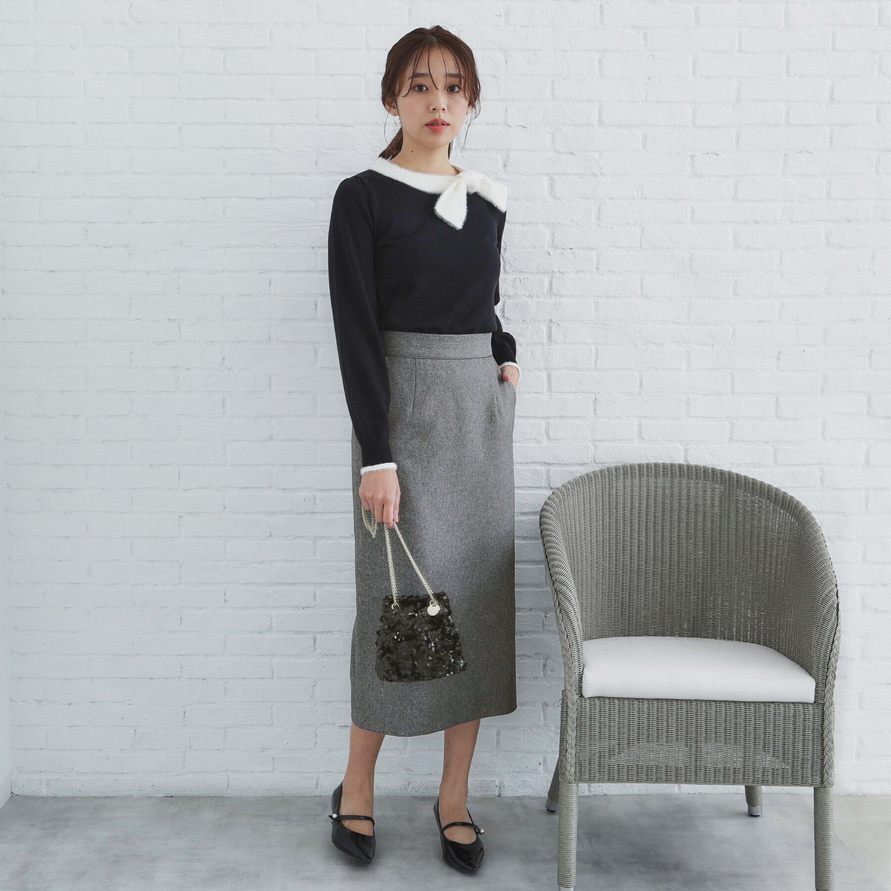 index「千鳥フロッキードットタイトスカート【洗濯機洗い可】」|スカート|