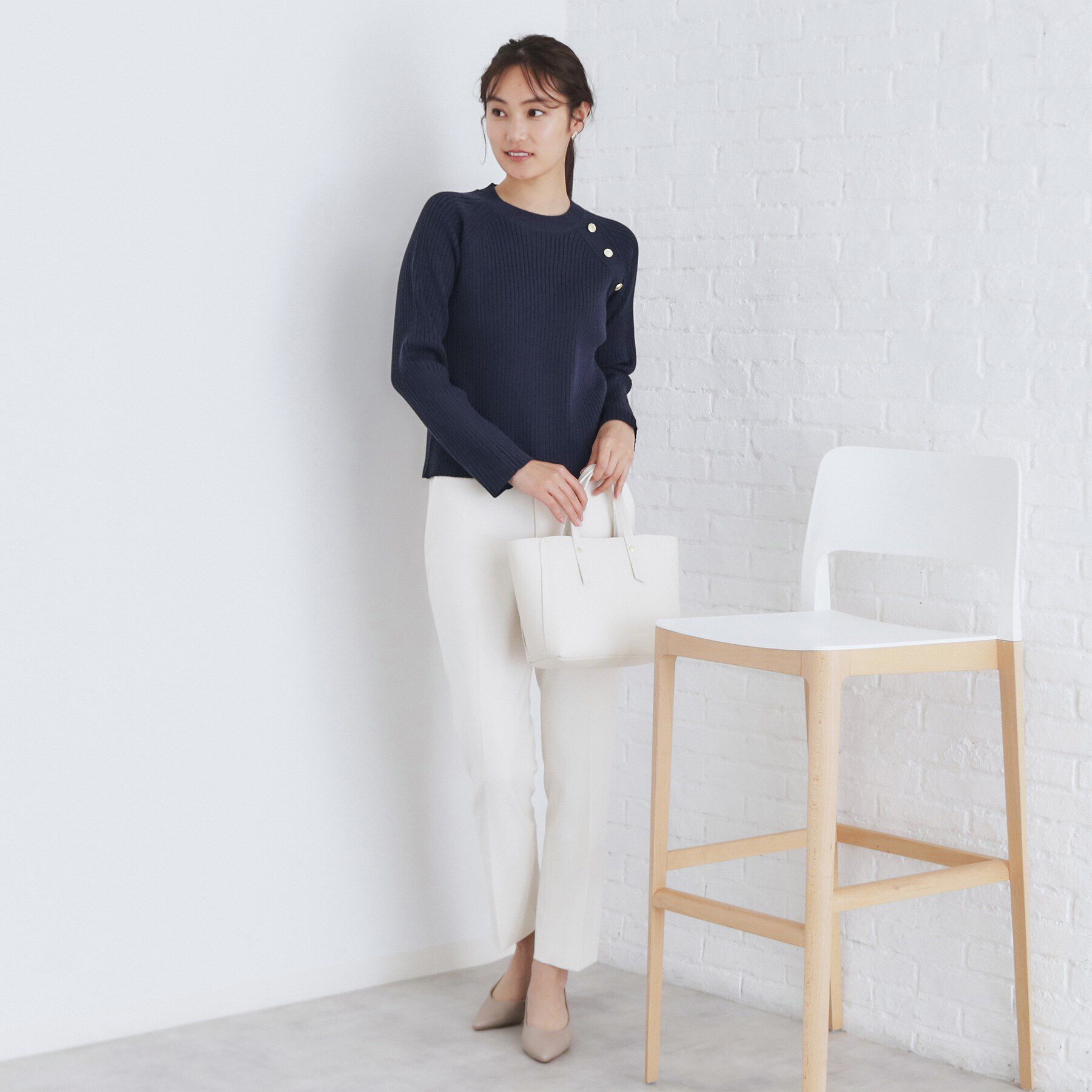 index「ゴールドボタンワイドリブニット【洗濯機可/抗ピル】」|ニット・セーター|