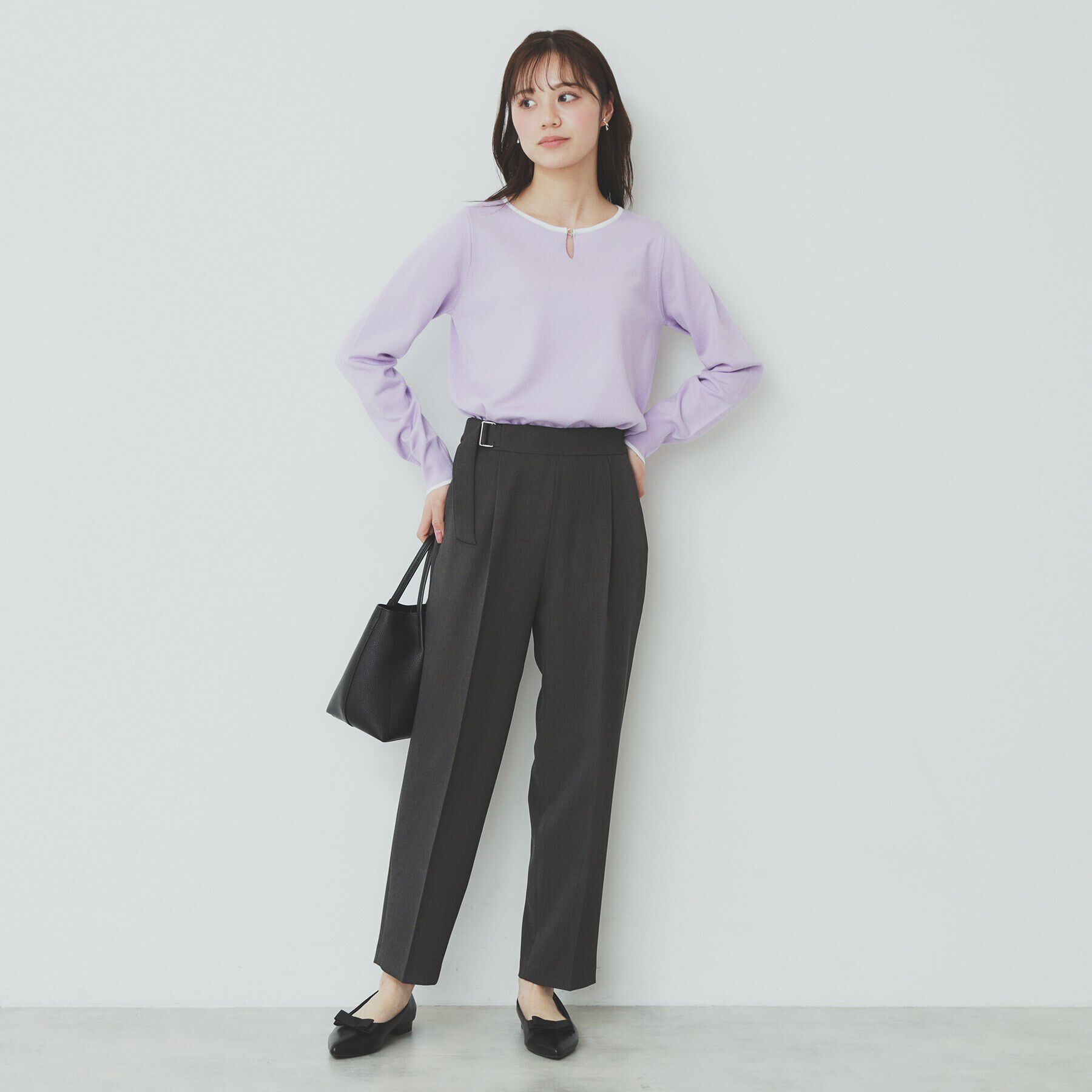 index「バイカラーキーネックニット【洗濯機洗い可】」|ニット・セーター|