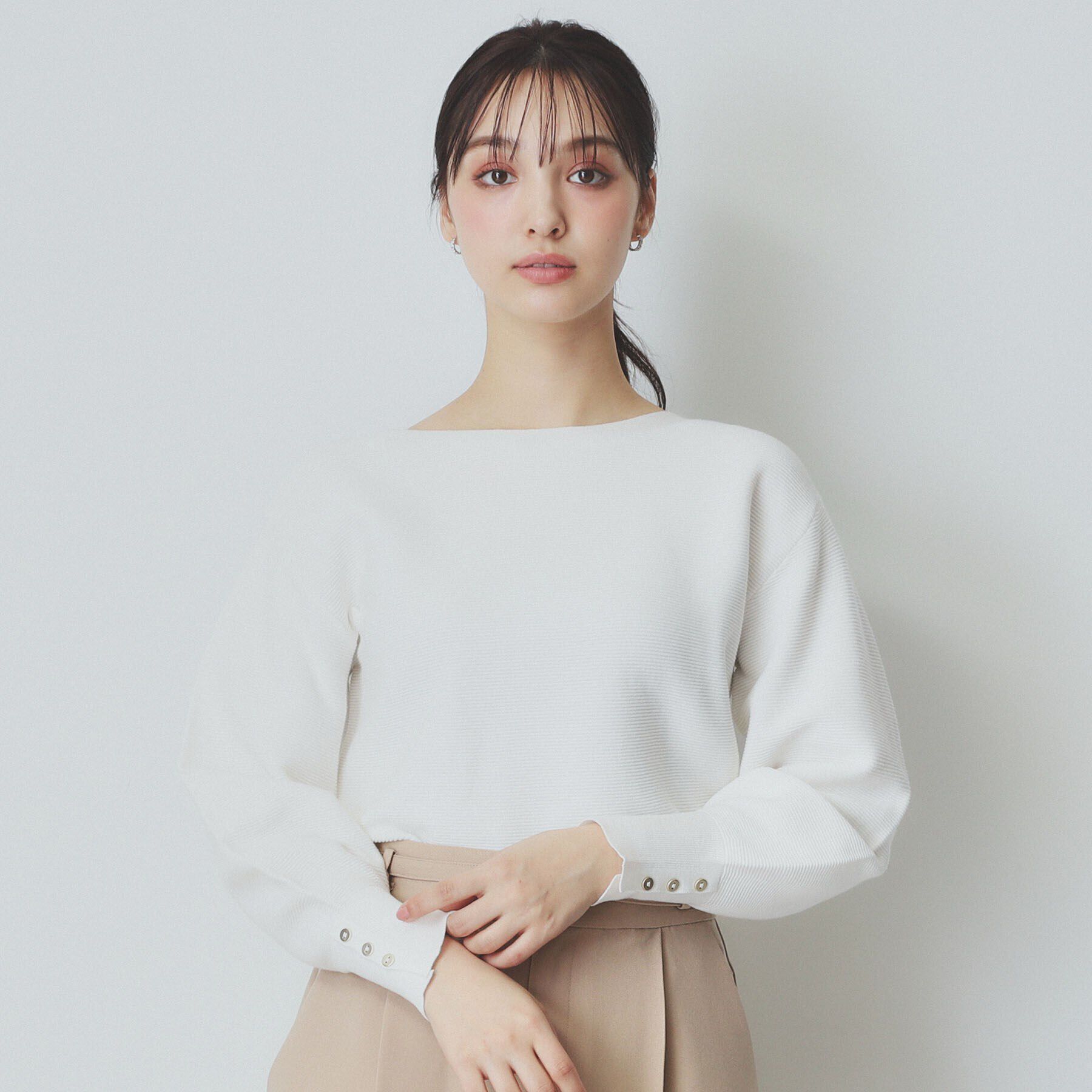 index「《6color》ガーターボートネックニット【UV/洗濯機洗い可】」|ニット・セーター|オフホワイト(803