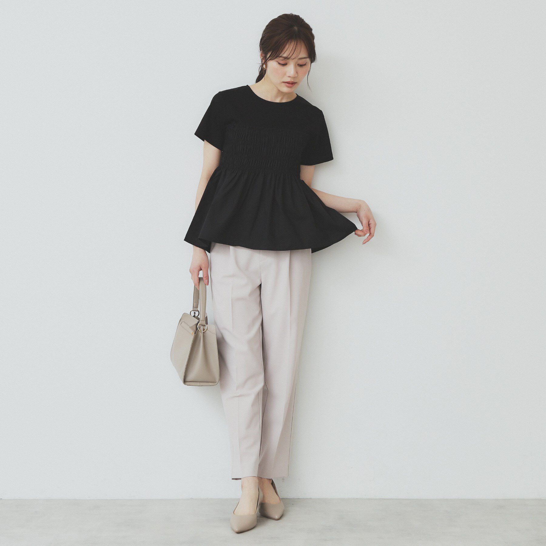 index「シャーリングドッキングペプラムトップス【洗濯機洗い可】」|Tシャツ・カットソー|