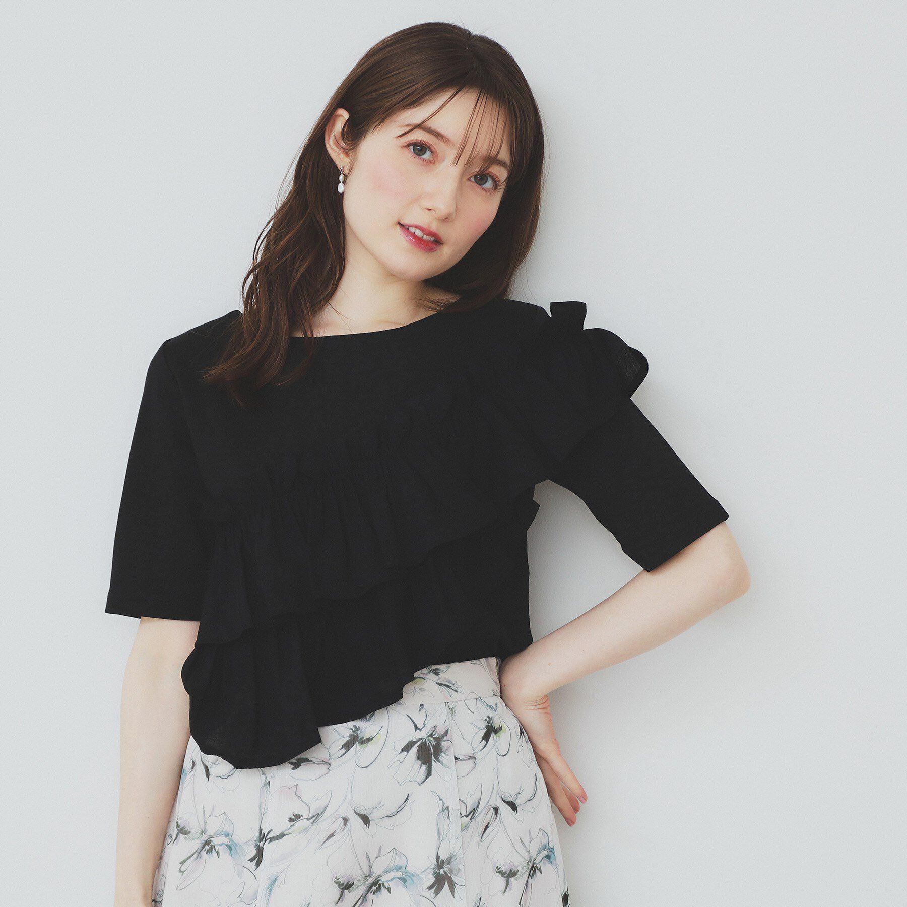 index「アシメフリルトップス【UV/接触冷感/洗濯機洗い可】」|Tシャツ・カットソー|ブラック(019)