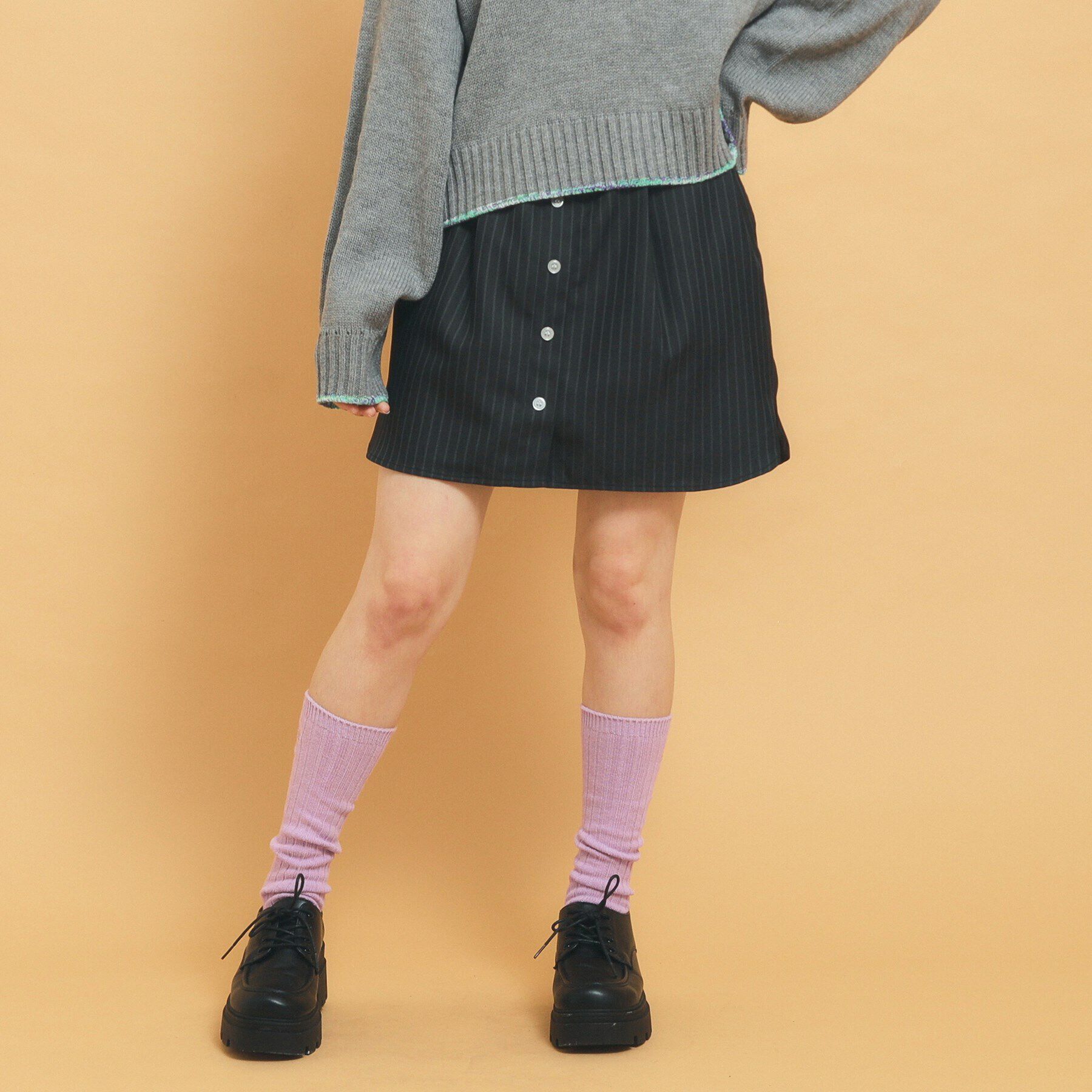 PINK-latte「【インナー付き】ストライプシャツスカート」|スカート|ﾌﾞﾗｯｸ(319)