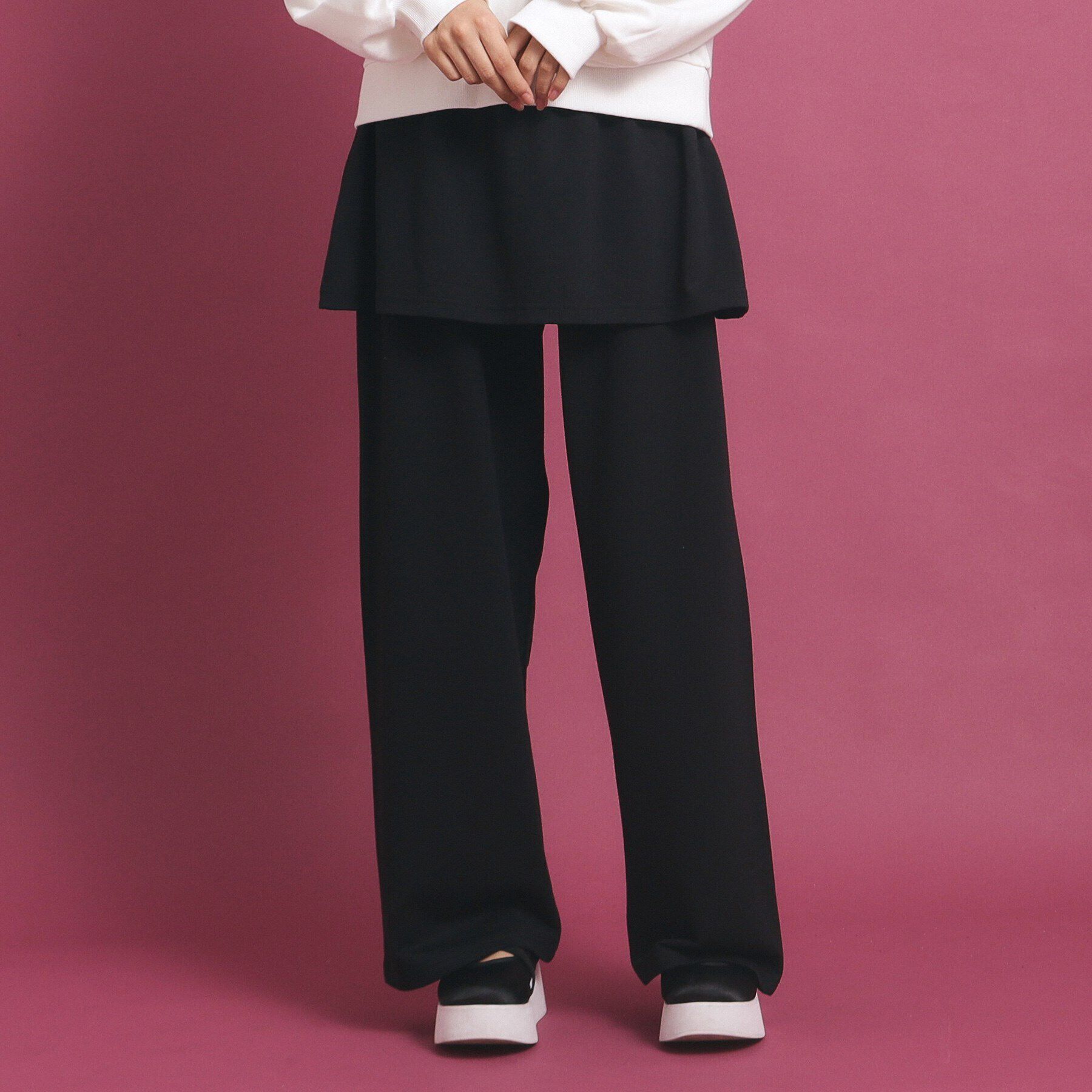 PINK-latte「バックプリントスカート付レイヤードパンツ」|その他|ﾌﾞﾗｯｸ(019)