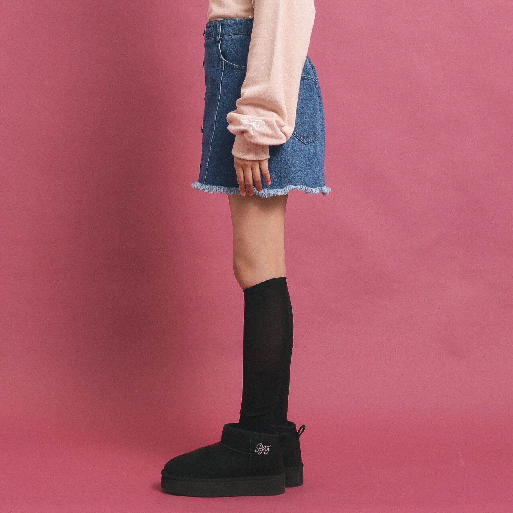 PINK-latte「フロントボタン台形デニムスカート」|スカート|