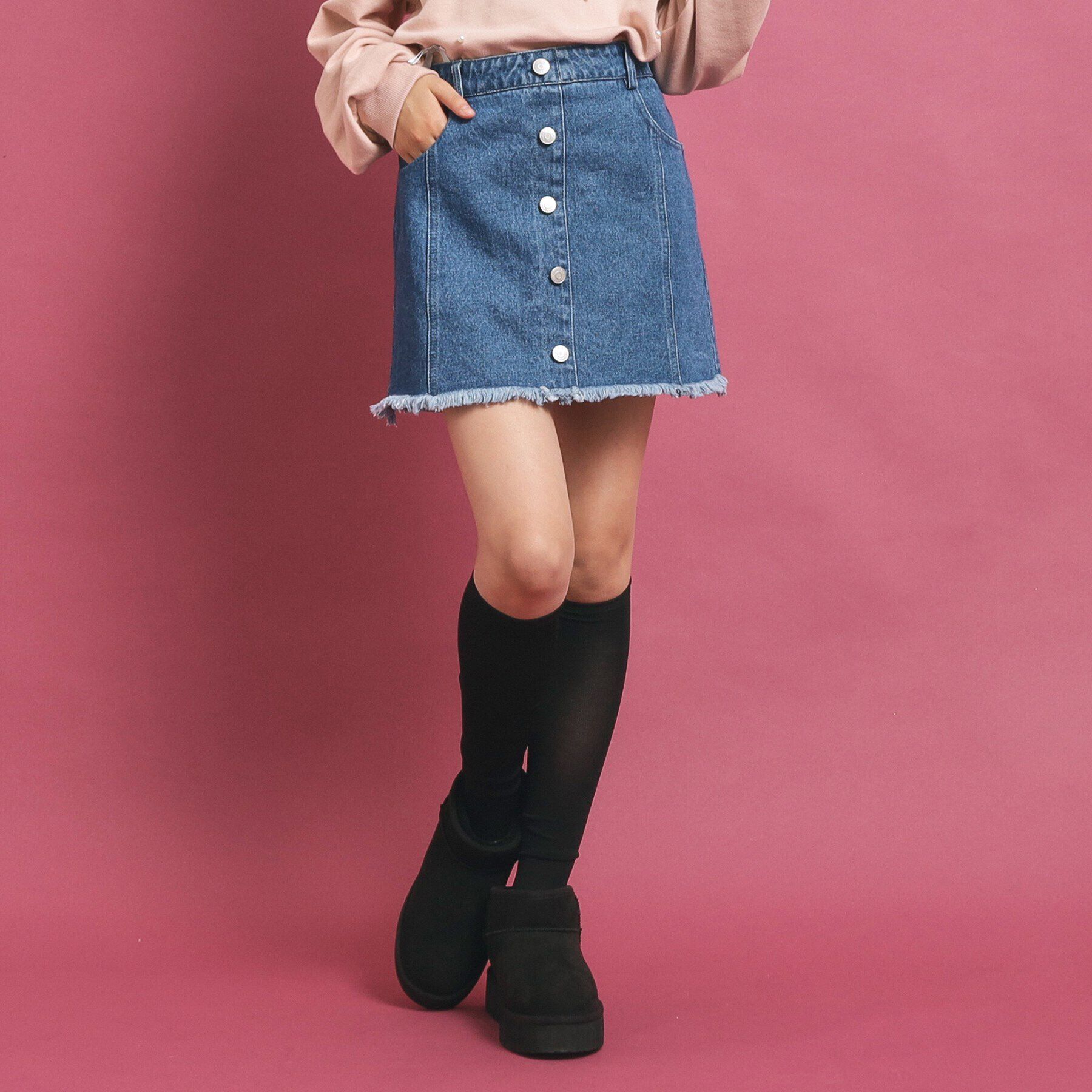 PINK-latte「フロントボタン台形デニムスカート」|スカート|ﾌﾞﾙｰ(492)