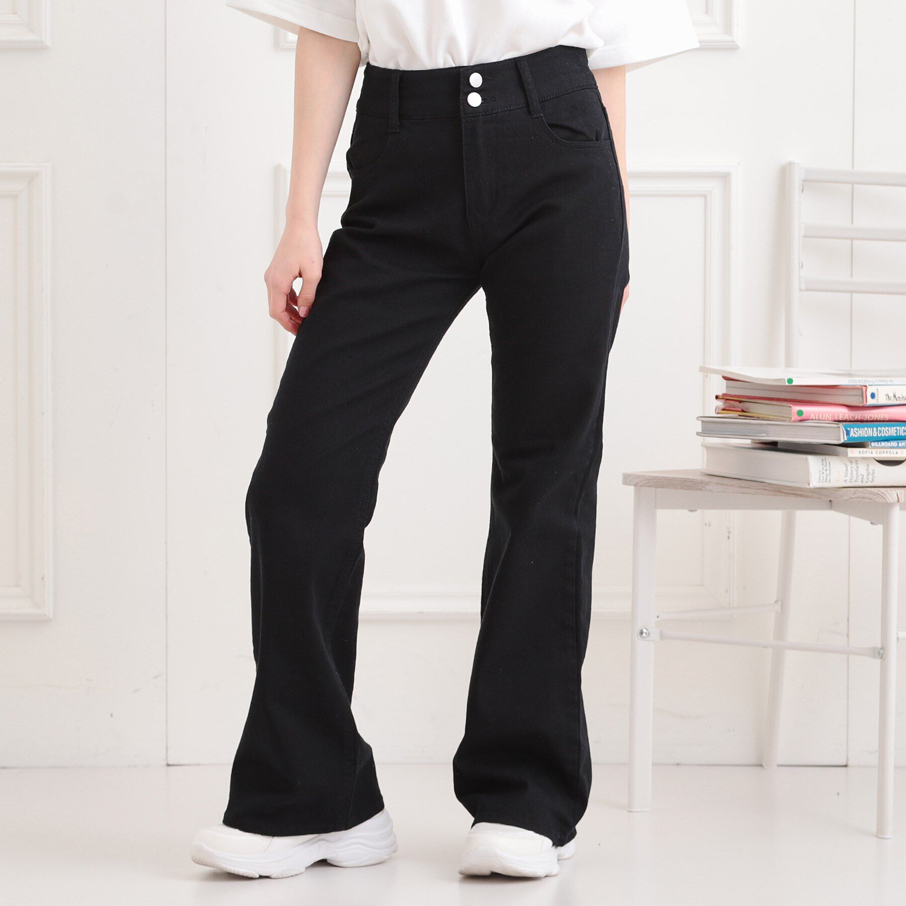 PINK-latte「セミフレアデニムパンツ」|その他|ブラック(019)