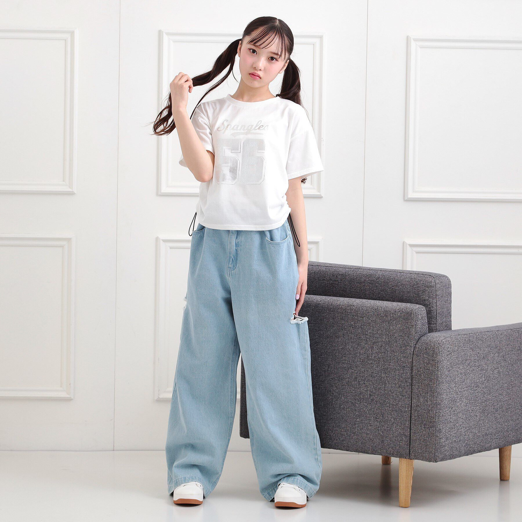 PINK-latte「サイドアジャスターナンバリングTシャツ」|Tシャツ・カットソー|