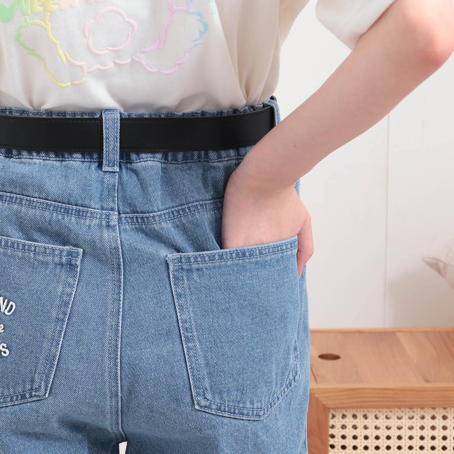 PINK-latte「ベルト付きデニムショートパンツ」|キュロット|