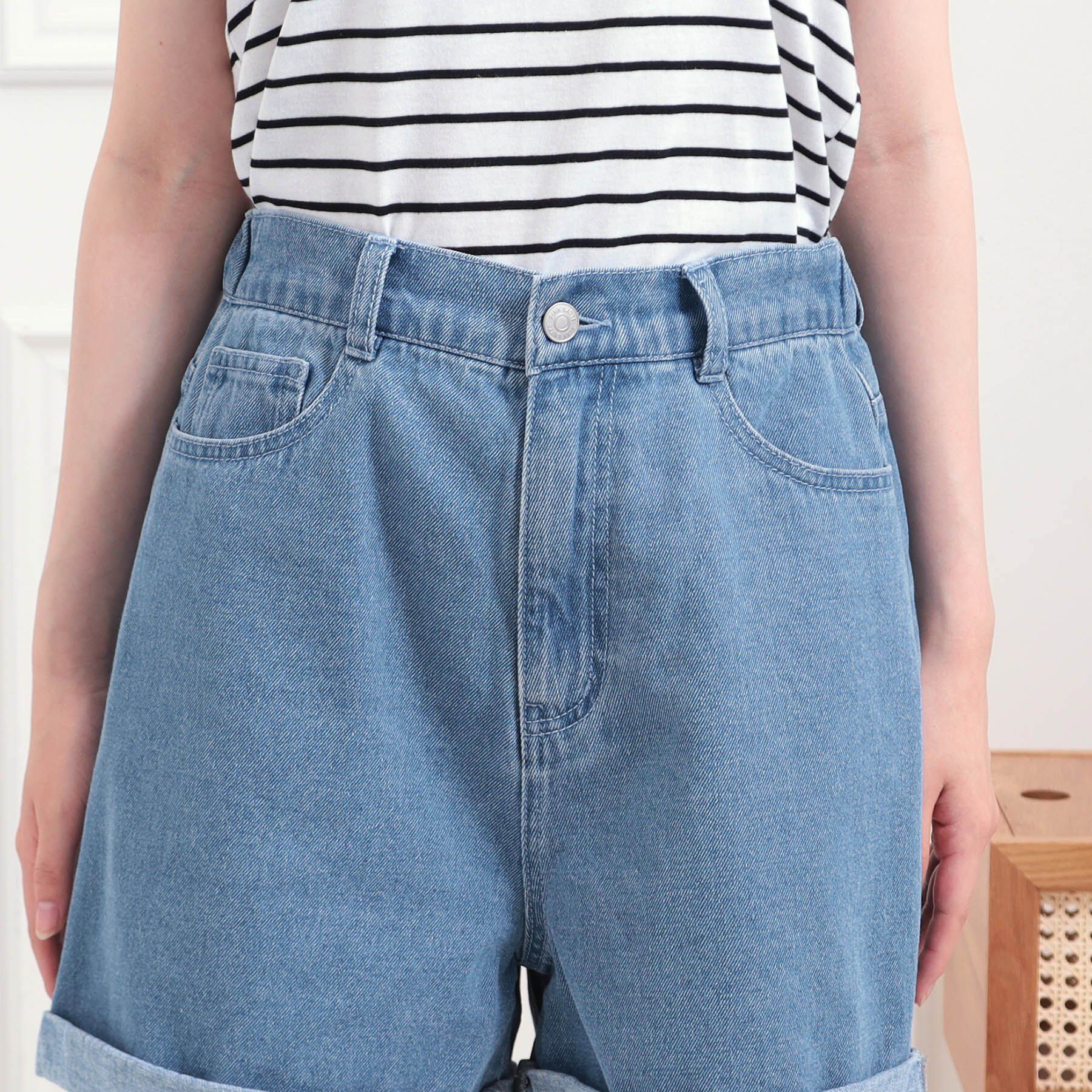 PINK-latte「ベルト付きデニムショートパンツ」|キュロット|