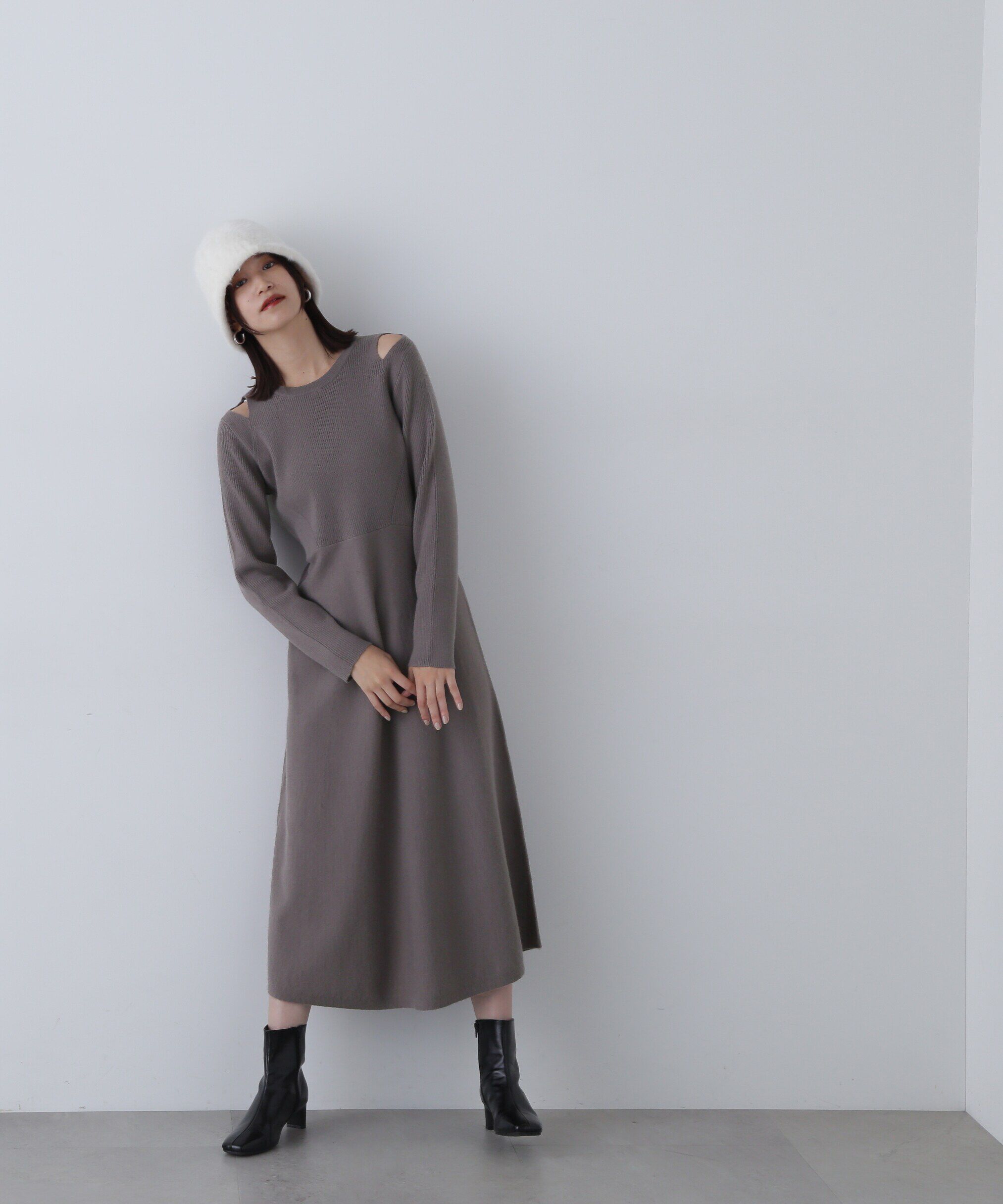  「オープンショルダーニットワンピース」|ワンピース|